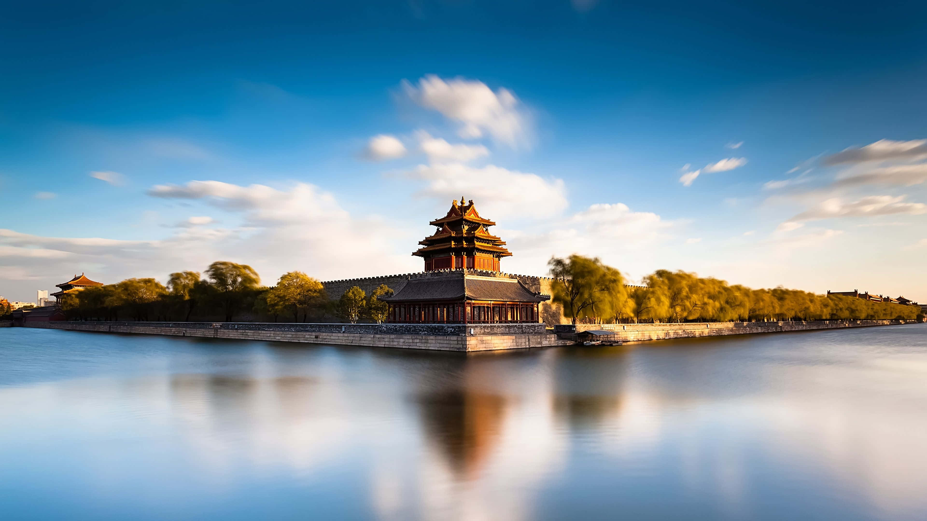 3d travel, traditional Chinese palace tower, stone island, 4K Desktop Wallpaper