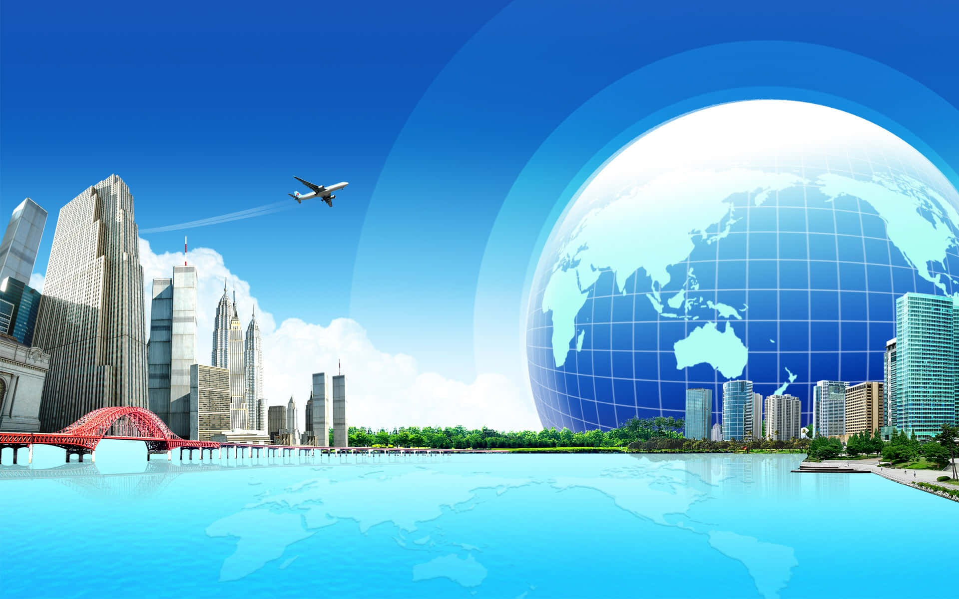 3d travel, futuristic cityscape, skyscrapers, Full HD Desktop Wallpaper