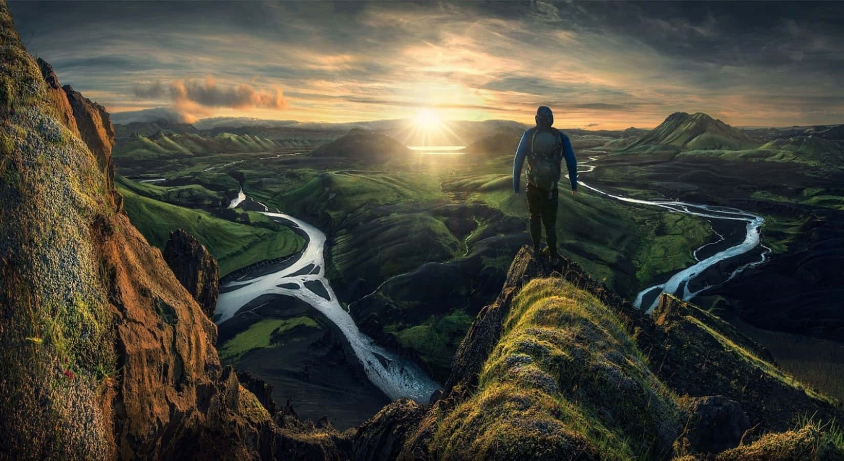 3d Travel, mossy cliff, winding river, HD Desktop Wallpaper