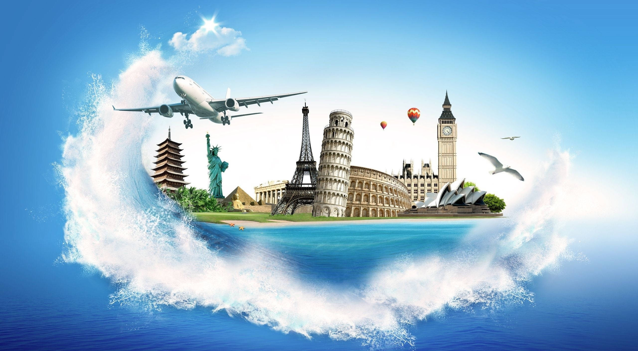 Travel HD, flight, tourist destinations, 2K Desktop Wallpaper