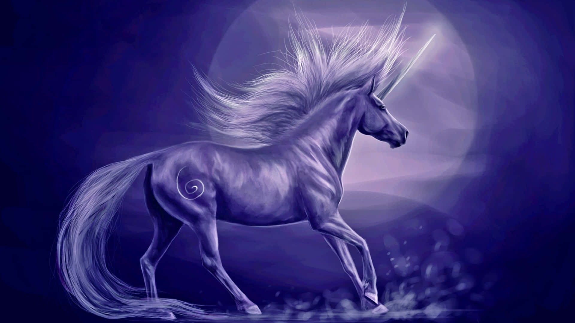 3d unicorn, silver unicorn, flowing mane, Full HD Desktop Wallpaper