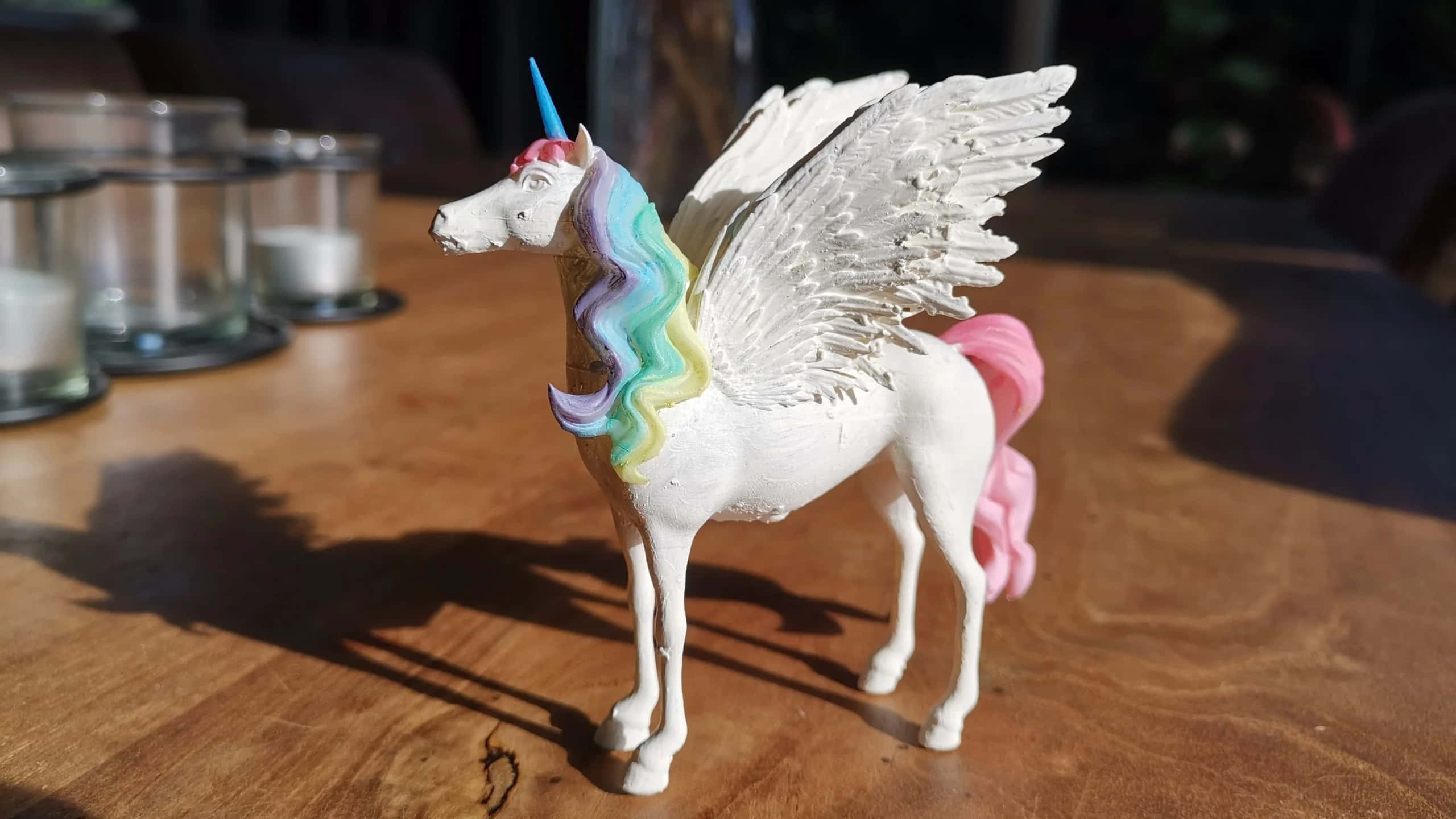 3d unicorn, white winged unicorn, rainbow mane, 2K Desktop Wallpaper