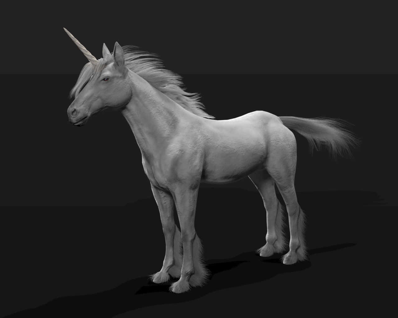 3d unicorn, white unicorn, black background, HD Desktop Wallpaper
