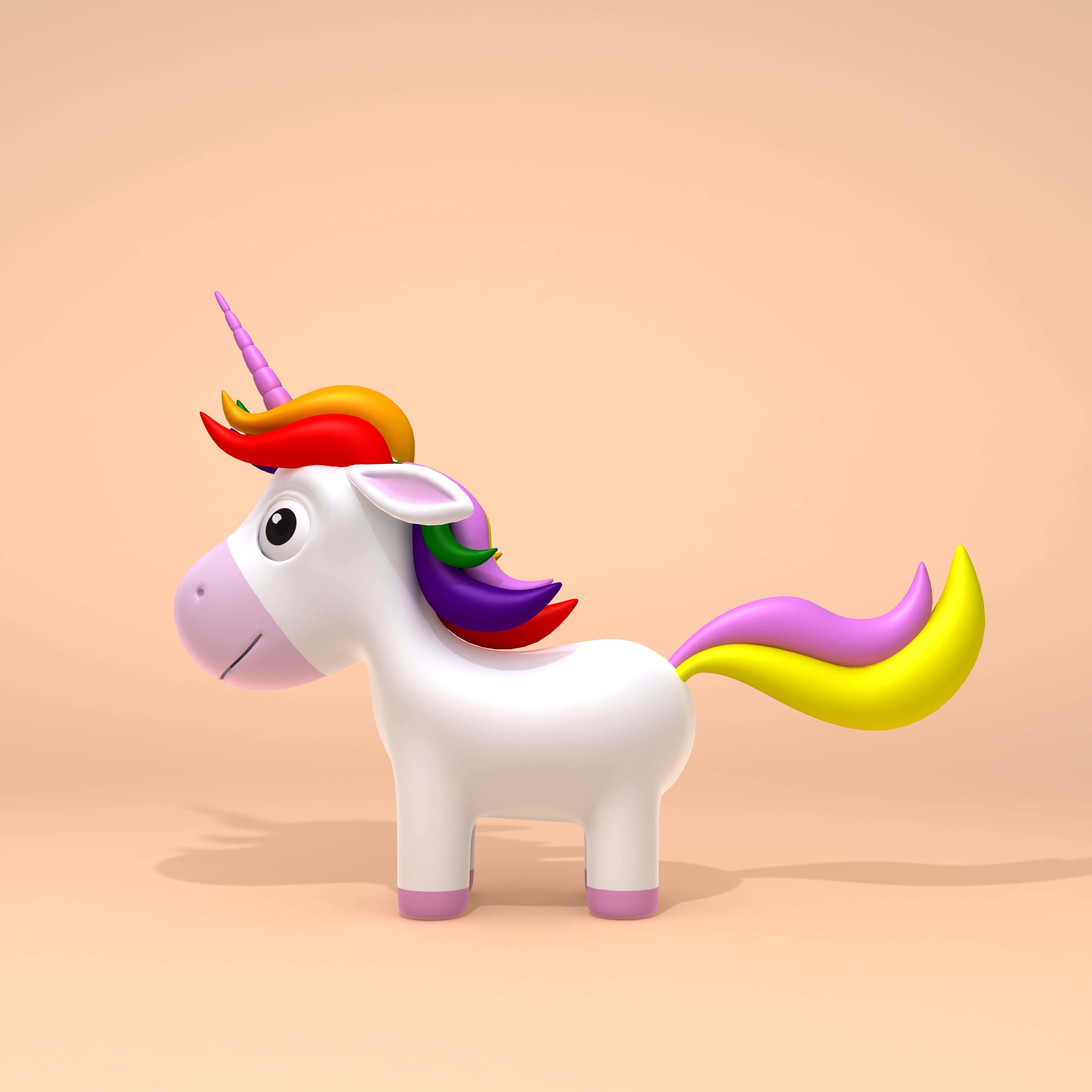 3d unicorn, white unicorn, rainbow mane tail, 4K Desktop Wallpaper