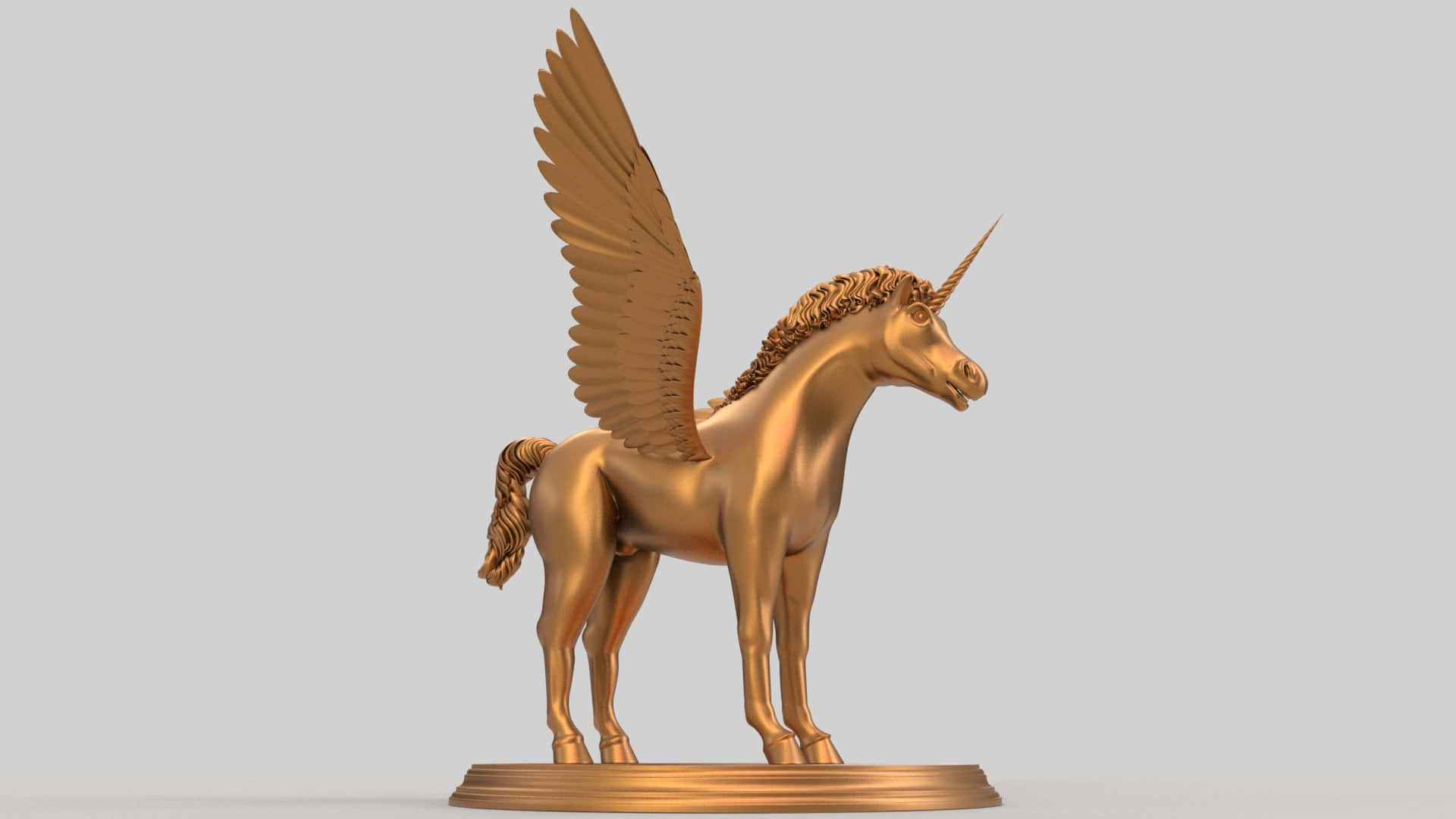 3d unicorn, golden pegasus statue, detailed wings, Full HD Desktop Wallpaper