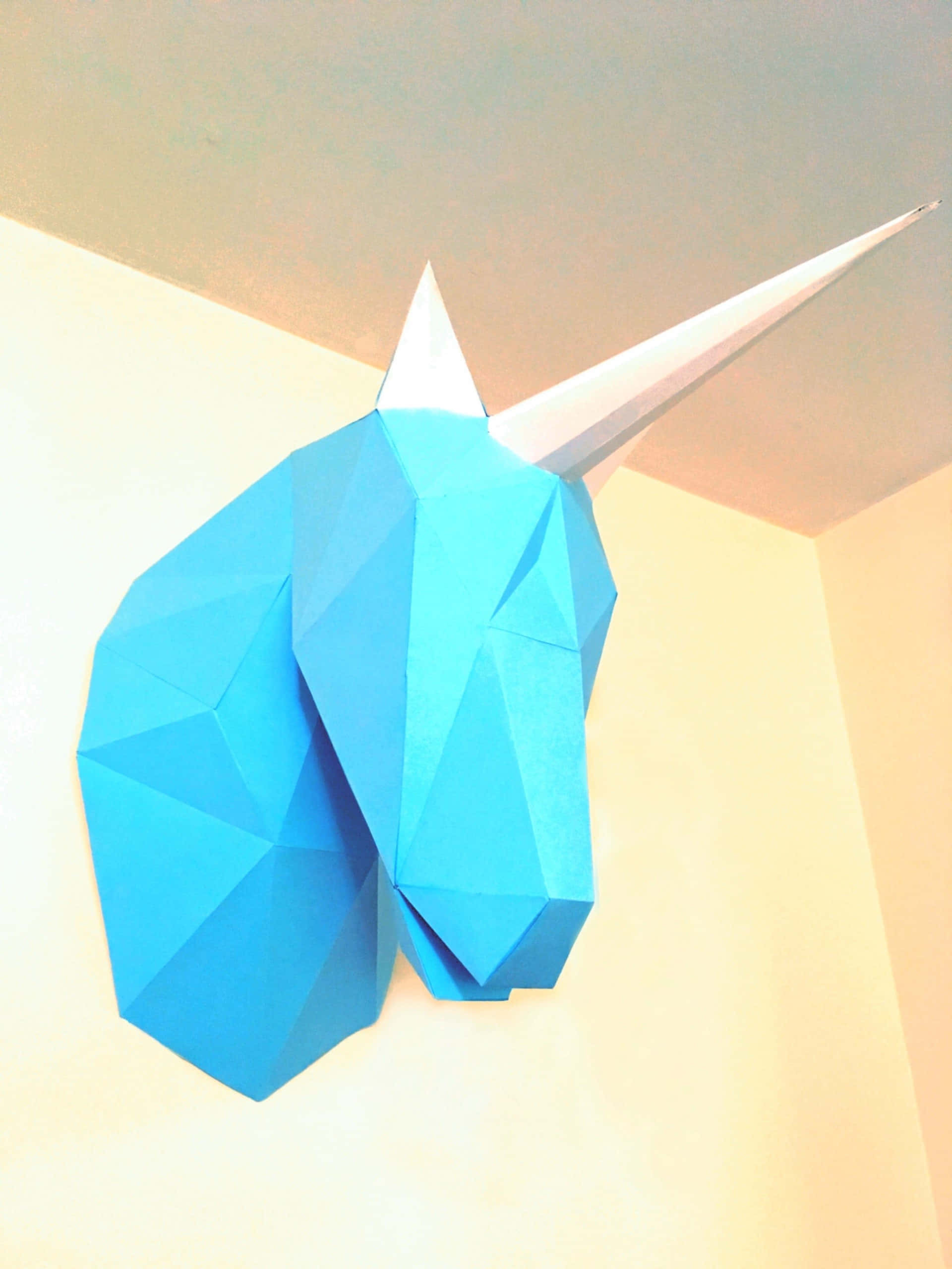 3d unicorn, geometric blue paper unicorn head, white horn, 2K Phone Wallpaper