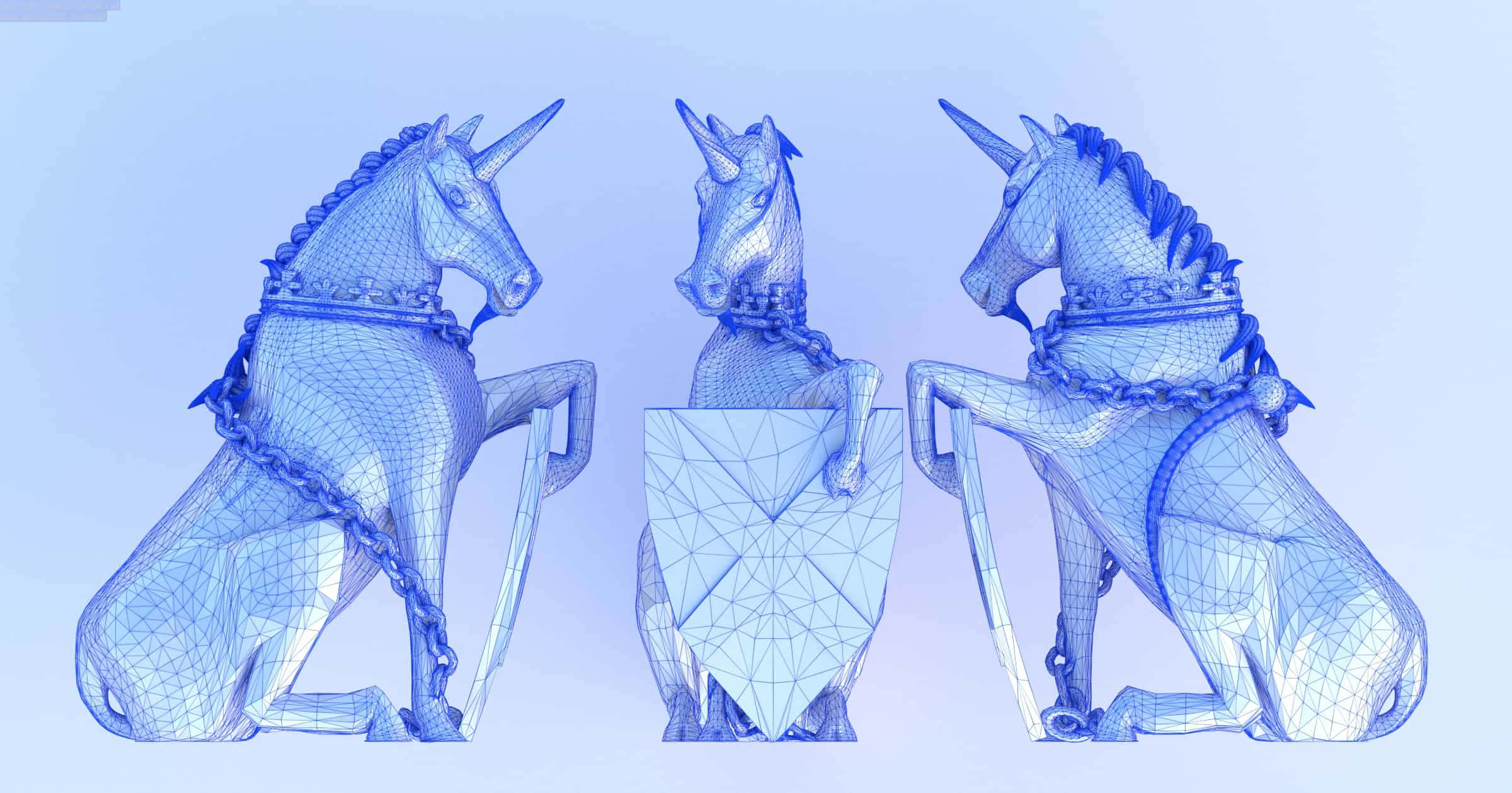 3d unicorn, blue wireframe unicorns, low-poly digital style, Full HD Desktop Wallpaper