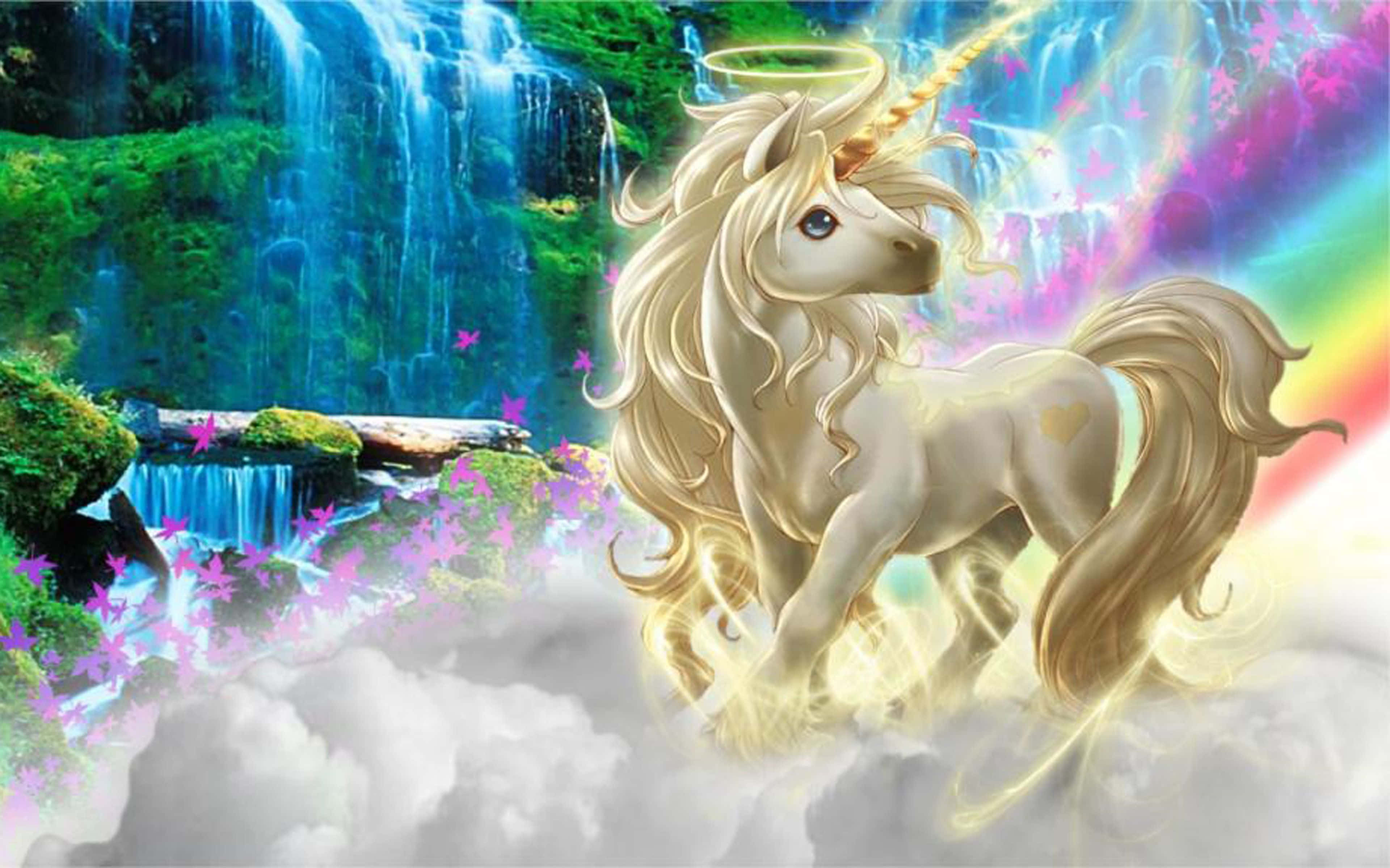 3d unicorn, golden unicorn, glowing horn, 4K Desktop Wallpaper