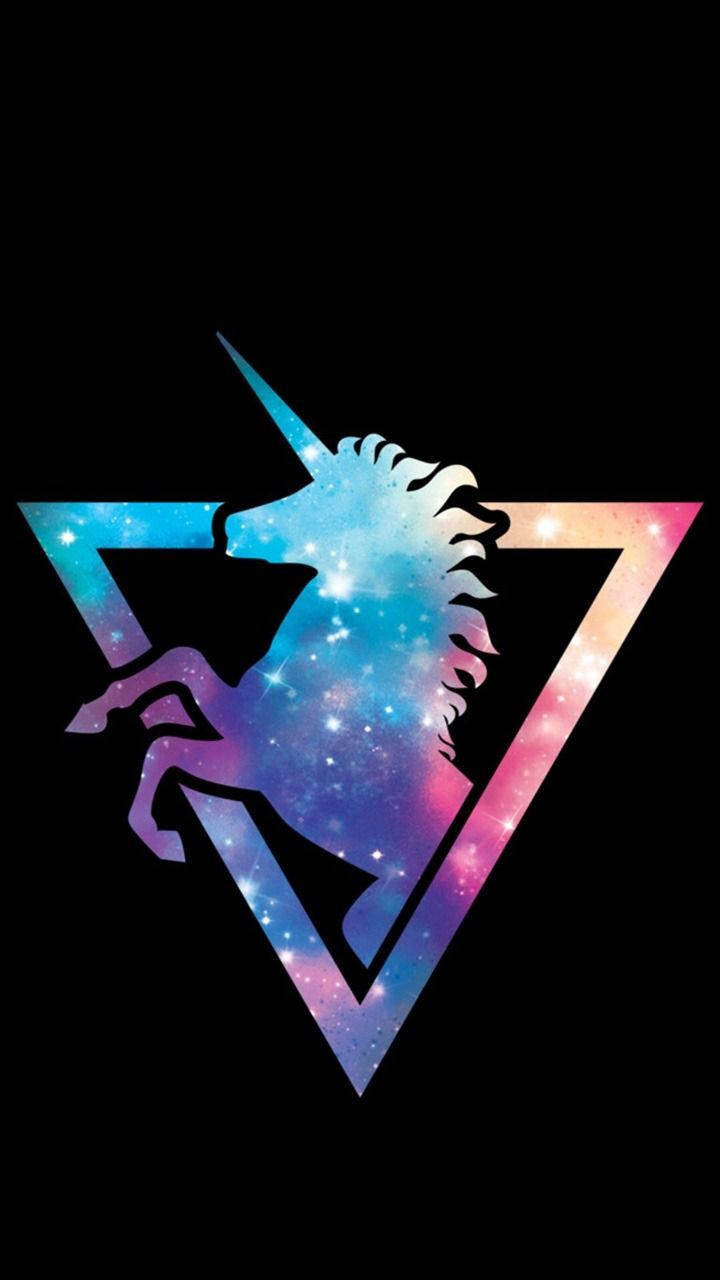 cosmic unicorn, glowing triangle, black background, HD Phone Wallpaper