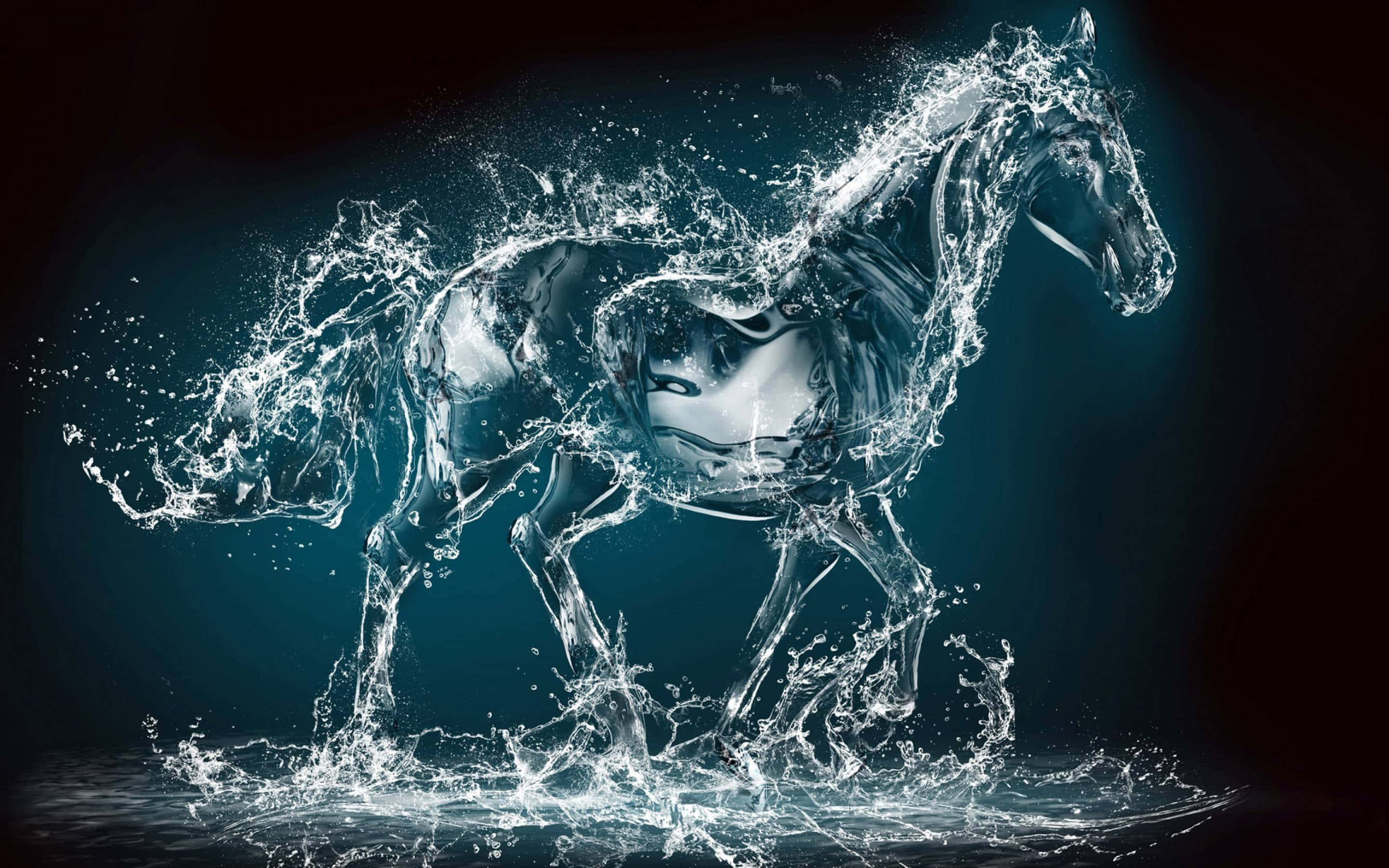 3d water, Crystal Clear 3D Water Landscape, majestic horse, 2K Desktop Wallpaper