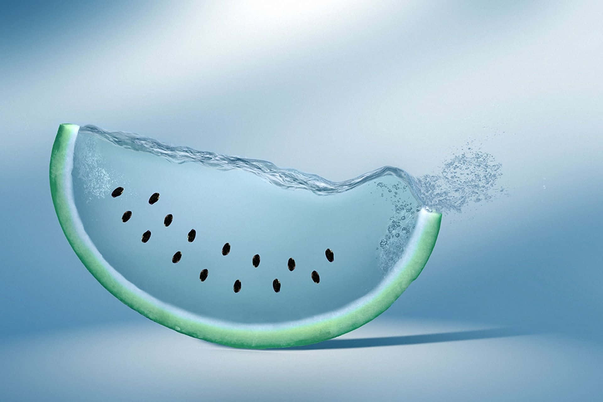 3d water, translucent watermelon slice, black seeds, Full HD Desktop Wallpaper