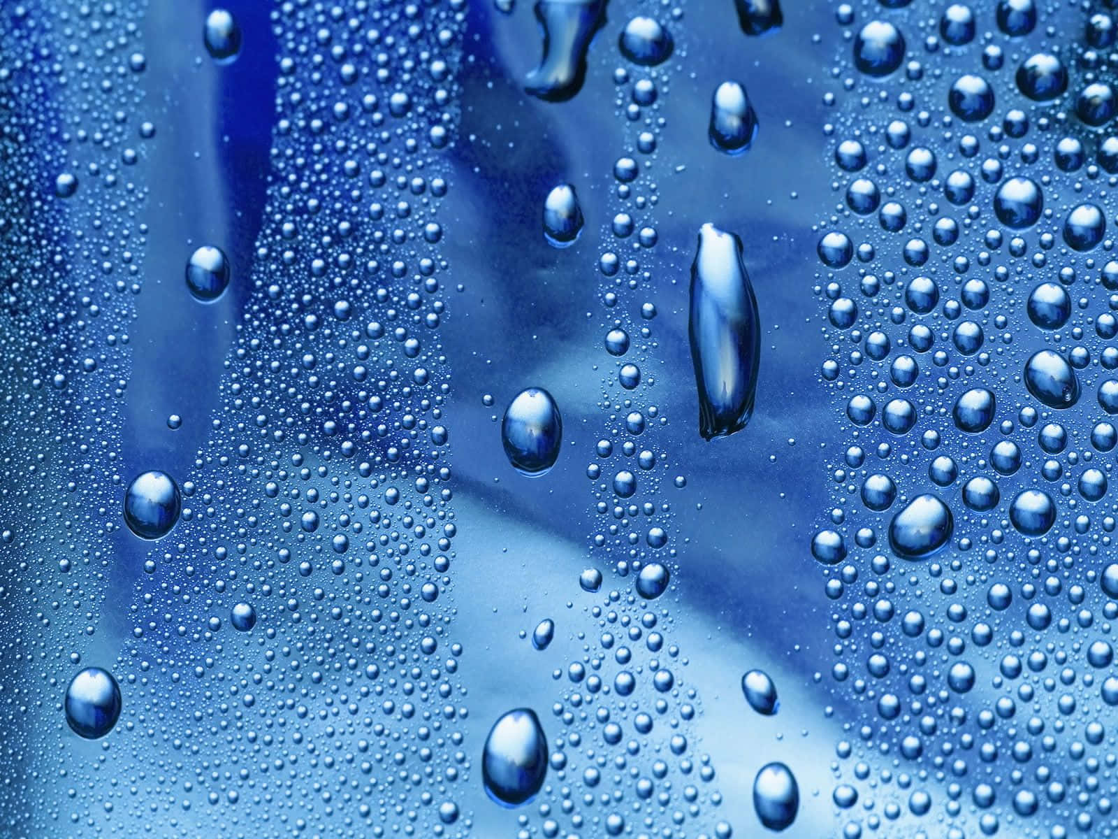 3d water, blue water droplets, glass surface, HD Desktop Wallpaper
