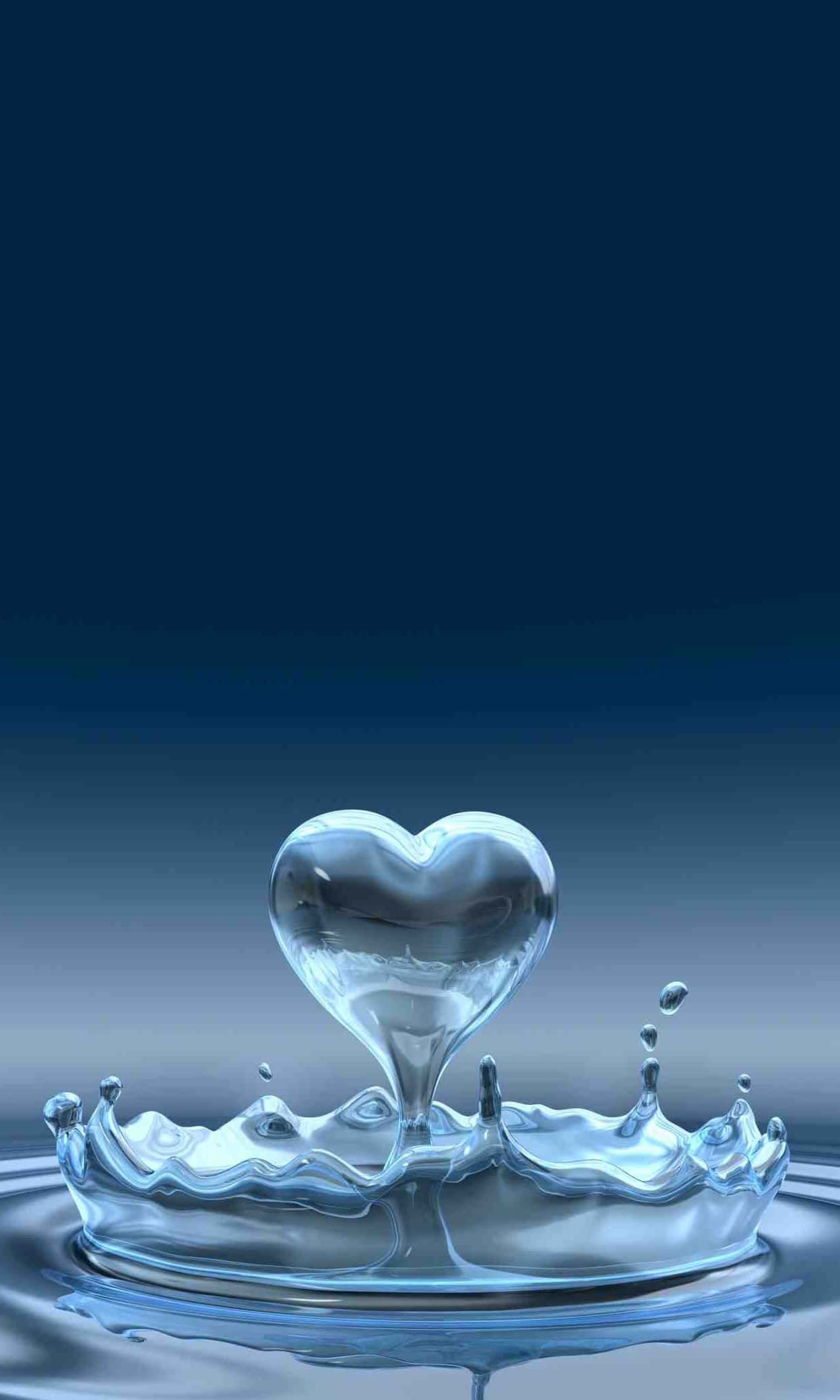 3d water, heart-shaped water droplet, deep blue gradient background, Full HD Phone Wallpaper