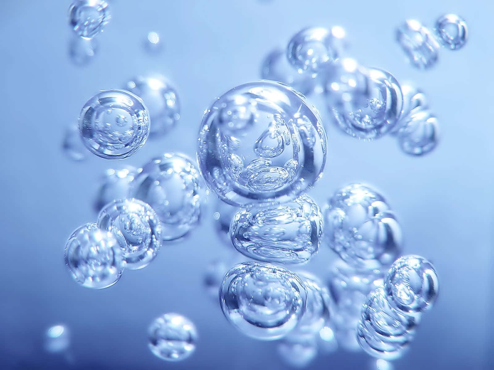 3d water, blue, transparent bubbles, HD Desktop Wallpaper
