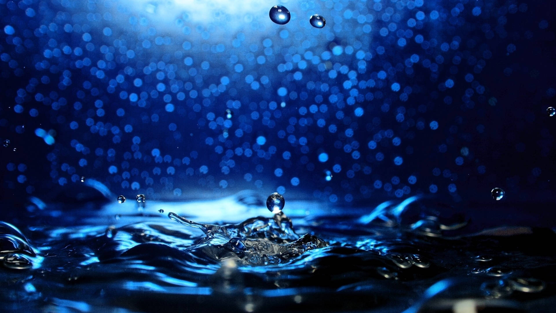 3d water, water droplets, rippling blue surface, Full HD Desktop Wallpaper