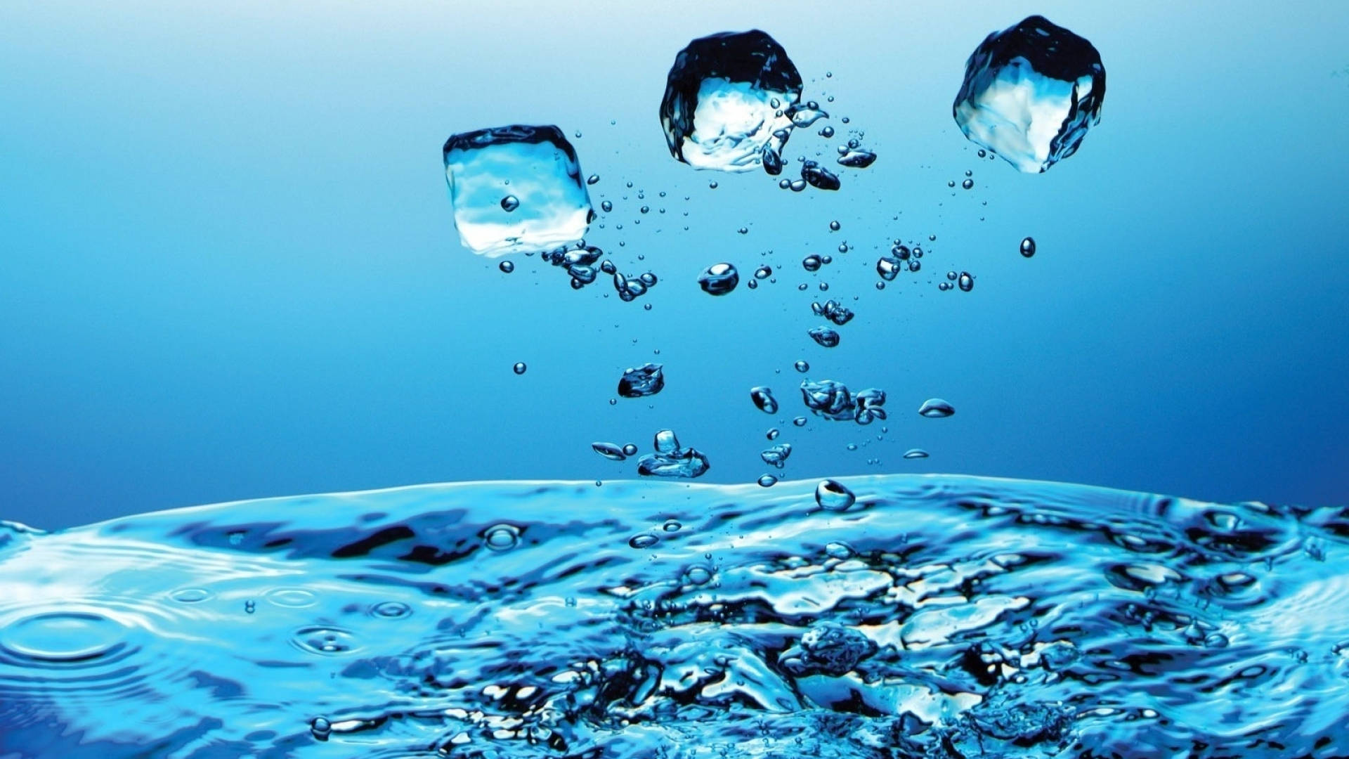 3d Water, ice cubes, rippling blue water, Full HD Desktop Wallpaper