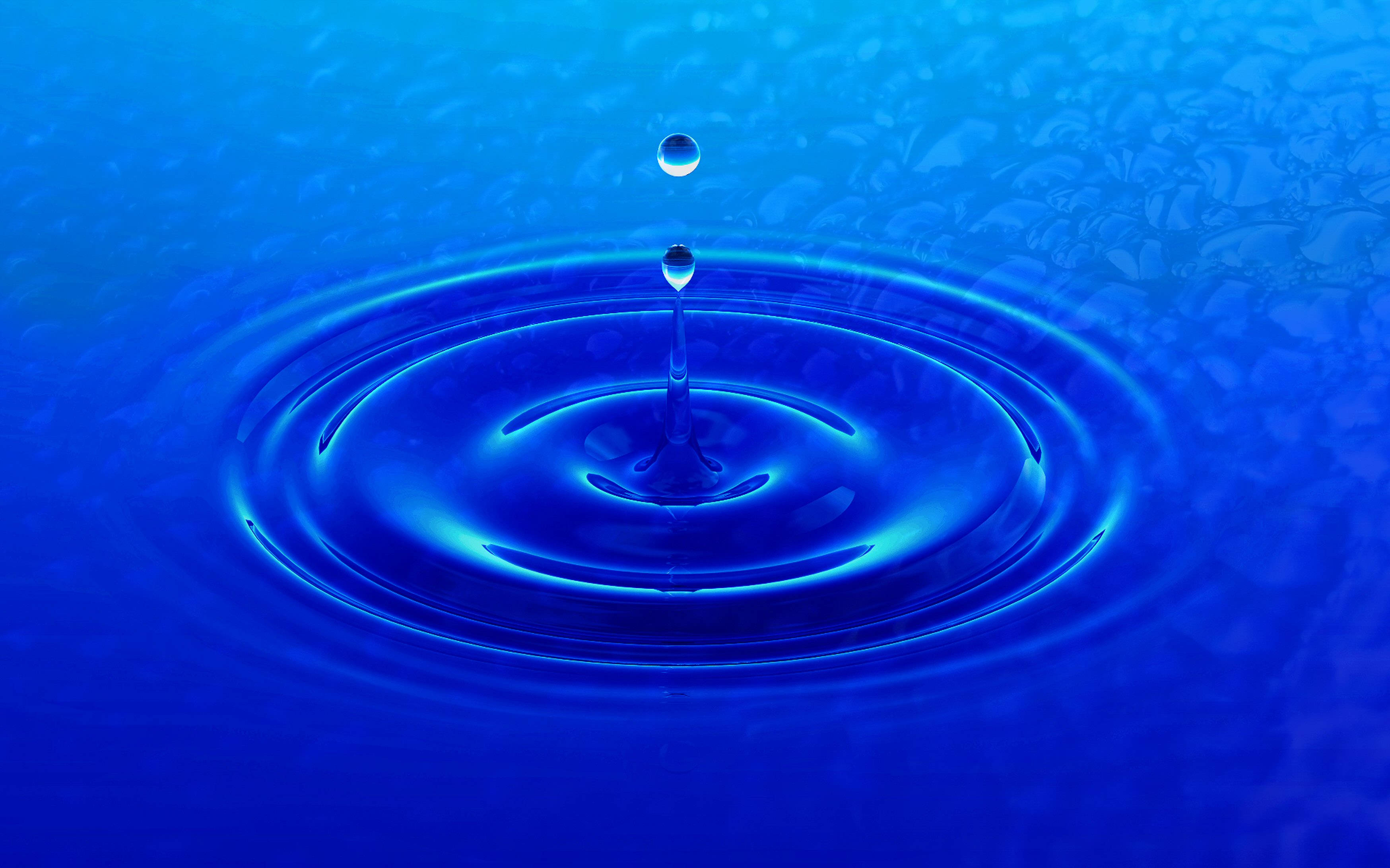 3d water droplet, deep blue water, concentric ripples, 2K Desktop Wallpaper