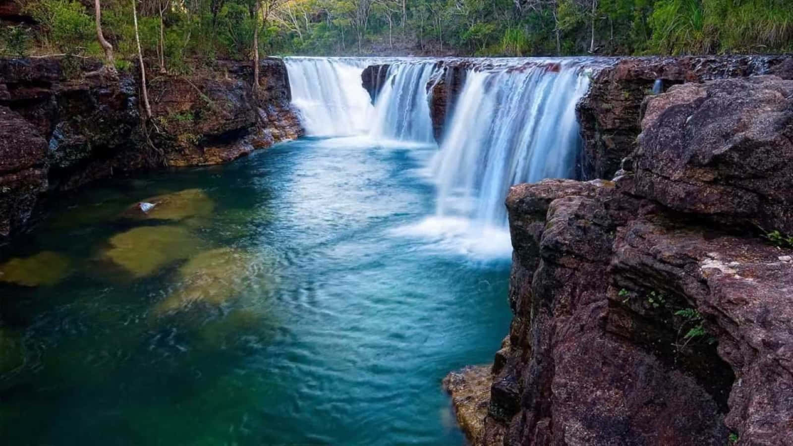3d Waterfall, turquoise pool, lush green forest, HD Desktop Wallpaper