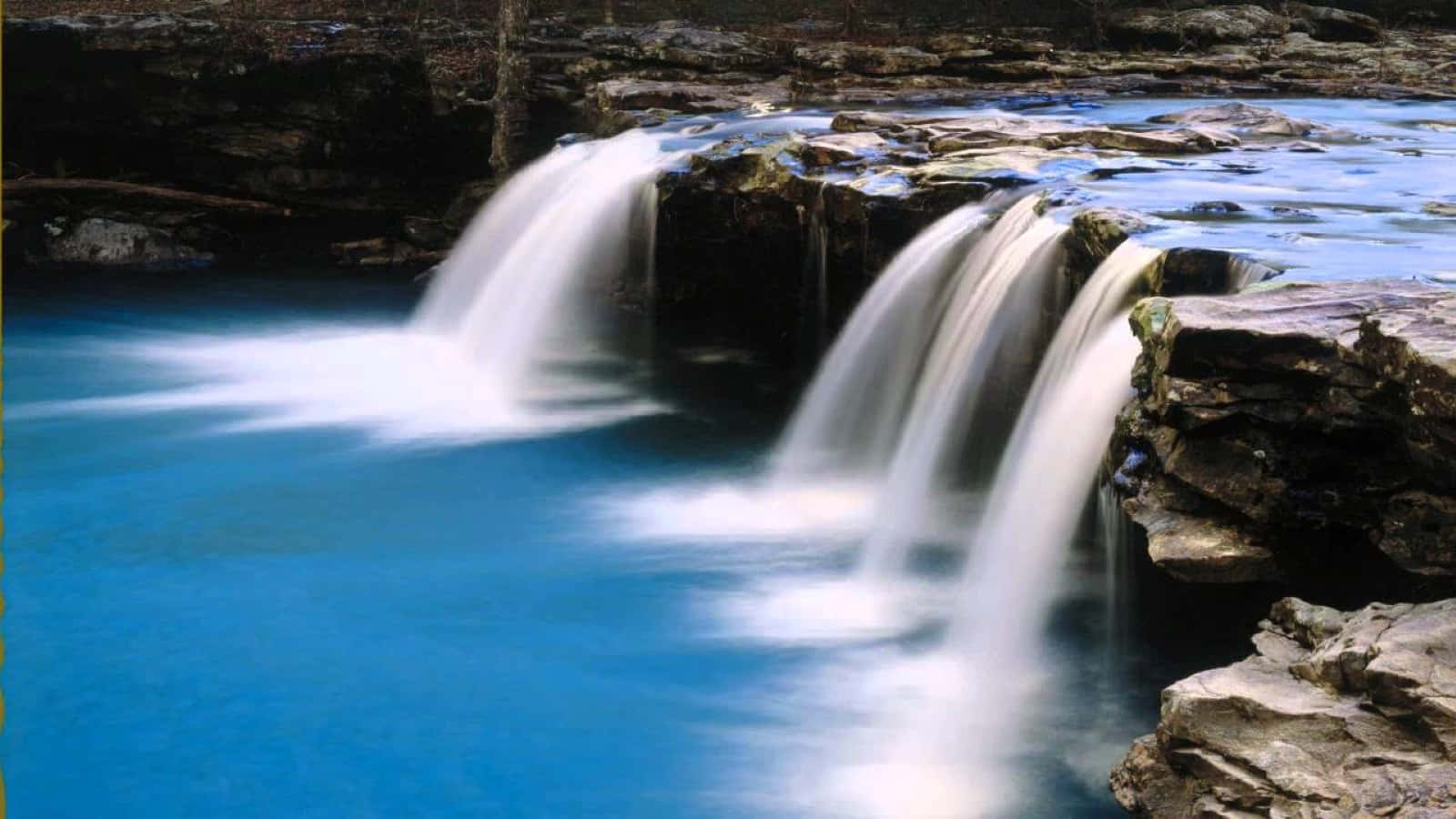 3d Waterfall, dark rocks, vibrant blue pool, HD Desktop Wallpaper