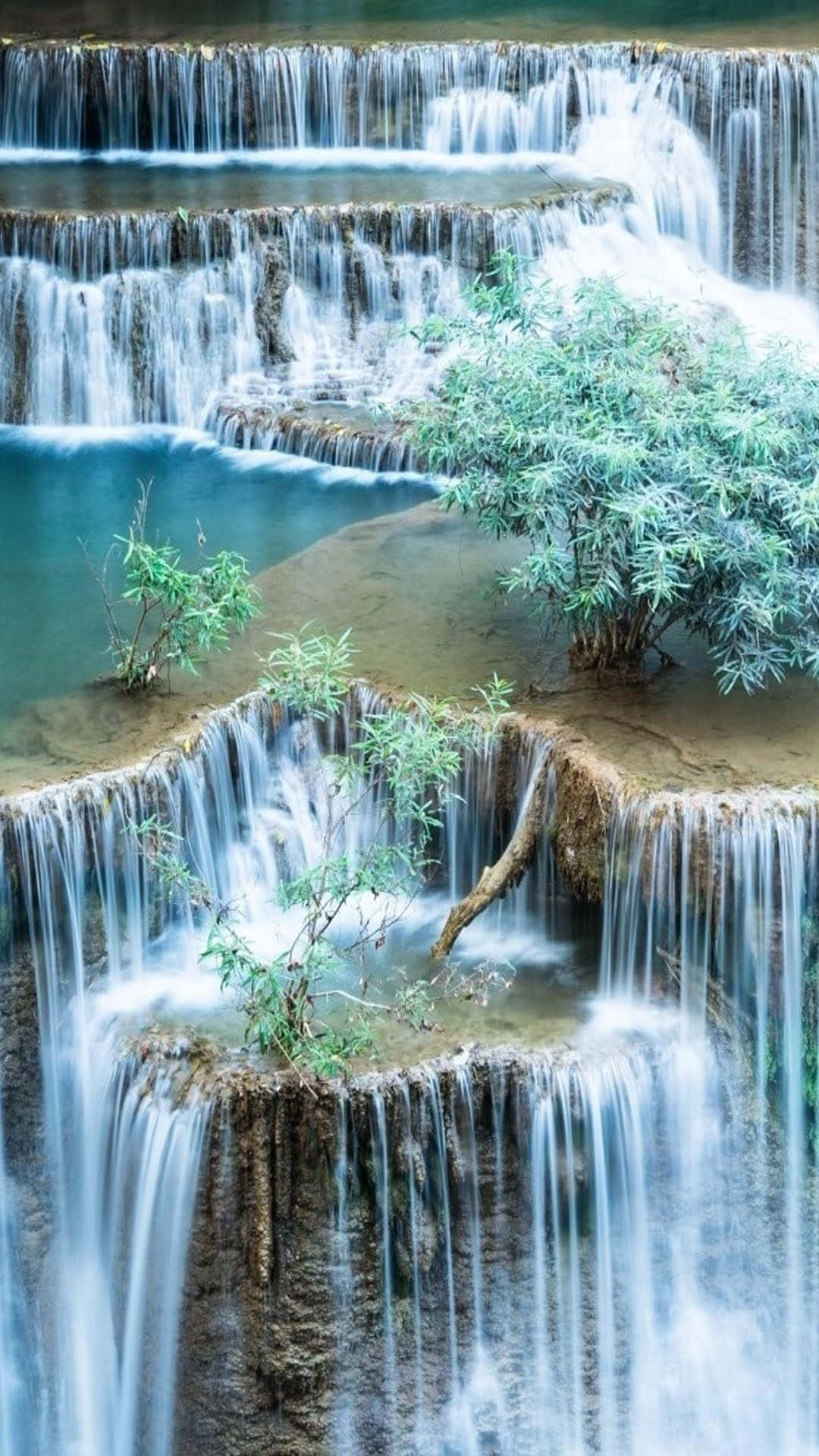 3d waterfall, multi-tiered waterfall, mossy rocks, Full HD Phone Wallpaper