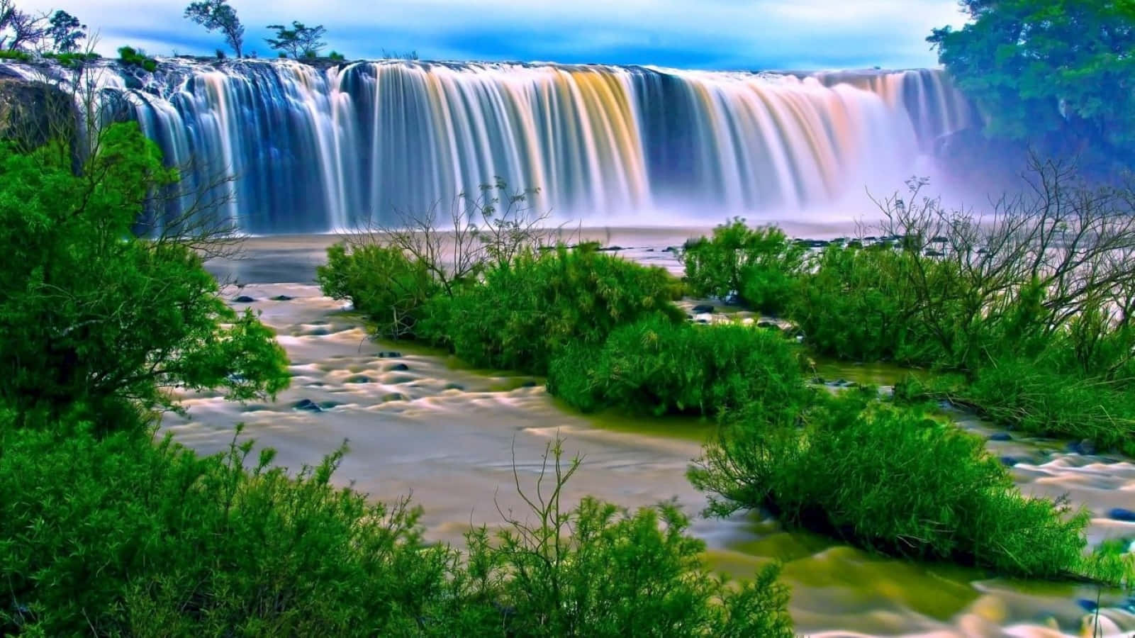 3d waterfall, wide waterfall, cliff, HD Desktop Wallpaper
