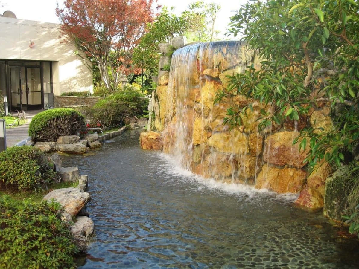 3d waterfall, golden rocks, clear pool, SD Desktop Wallpaper