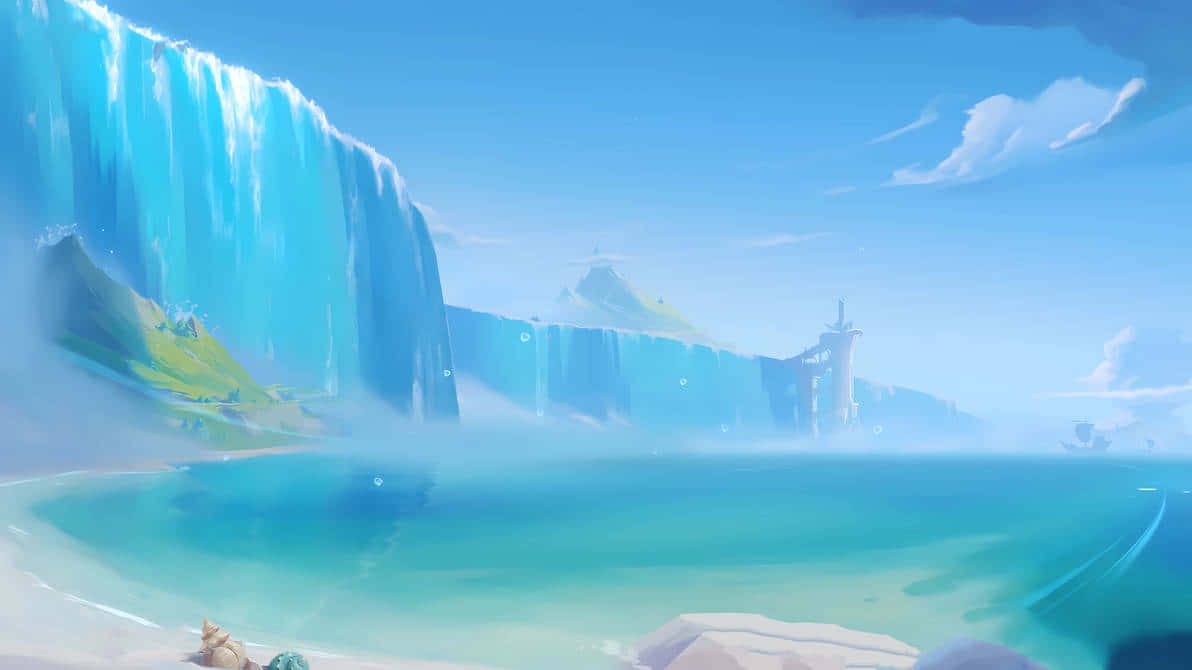 majestic waterfall, fantasy landscape, turquoise waterfall, SD Desktop Wallpaper