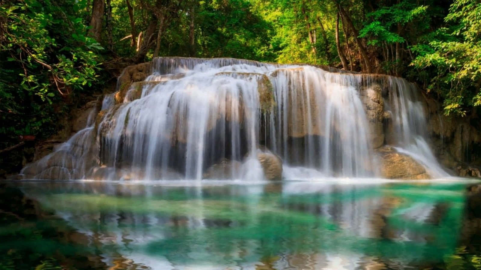 3d Waterfall, multi-tiered waterfall, crystal clear turquoise pool, HD Desktop Wallpaper