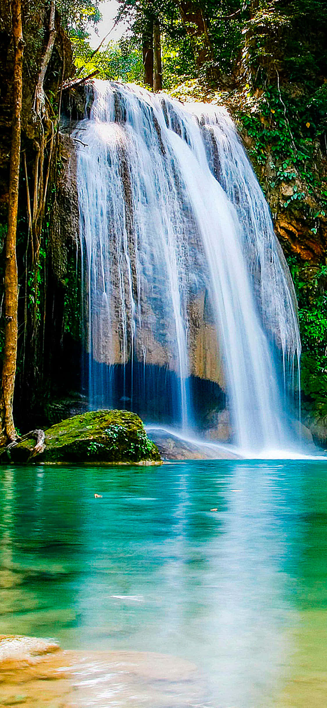3d Waterfall, tropical waterfall, crystal clear turquoise pool, Full HD Phone Wallpaper