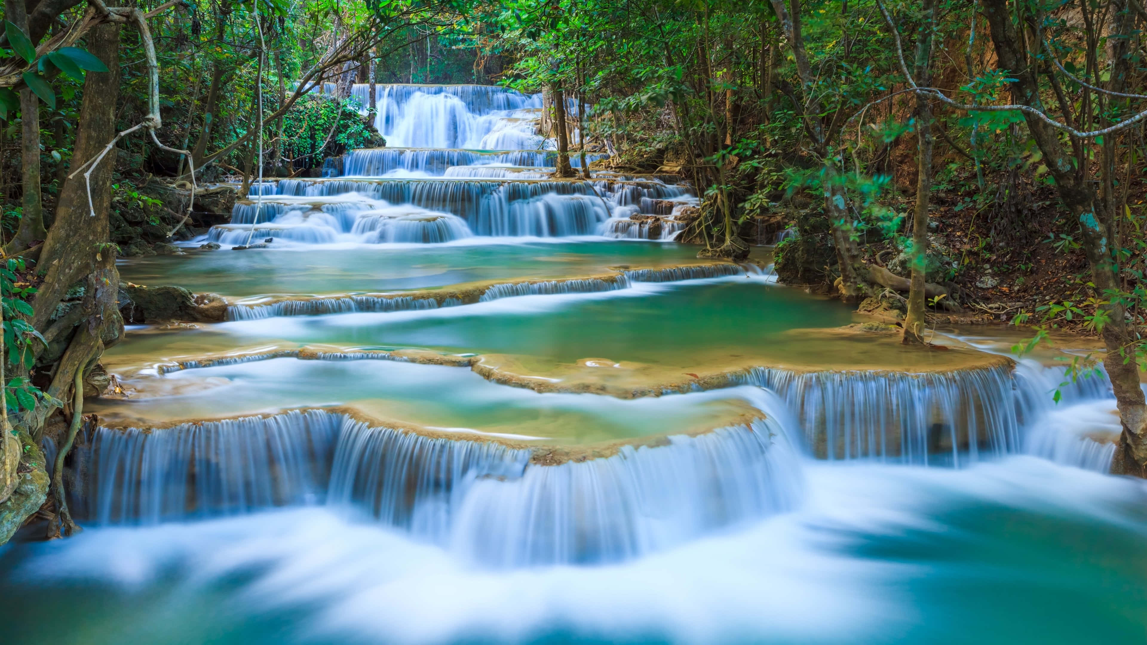 4K resolution, waterfall, lush green jungle, 4K Desktop Wallpaper