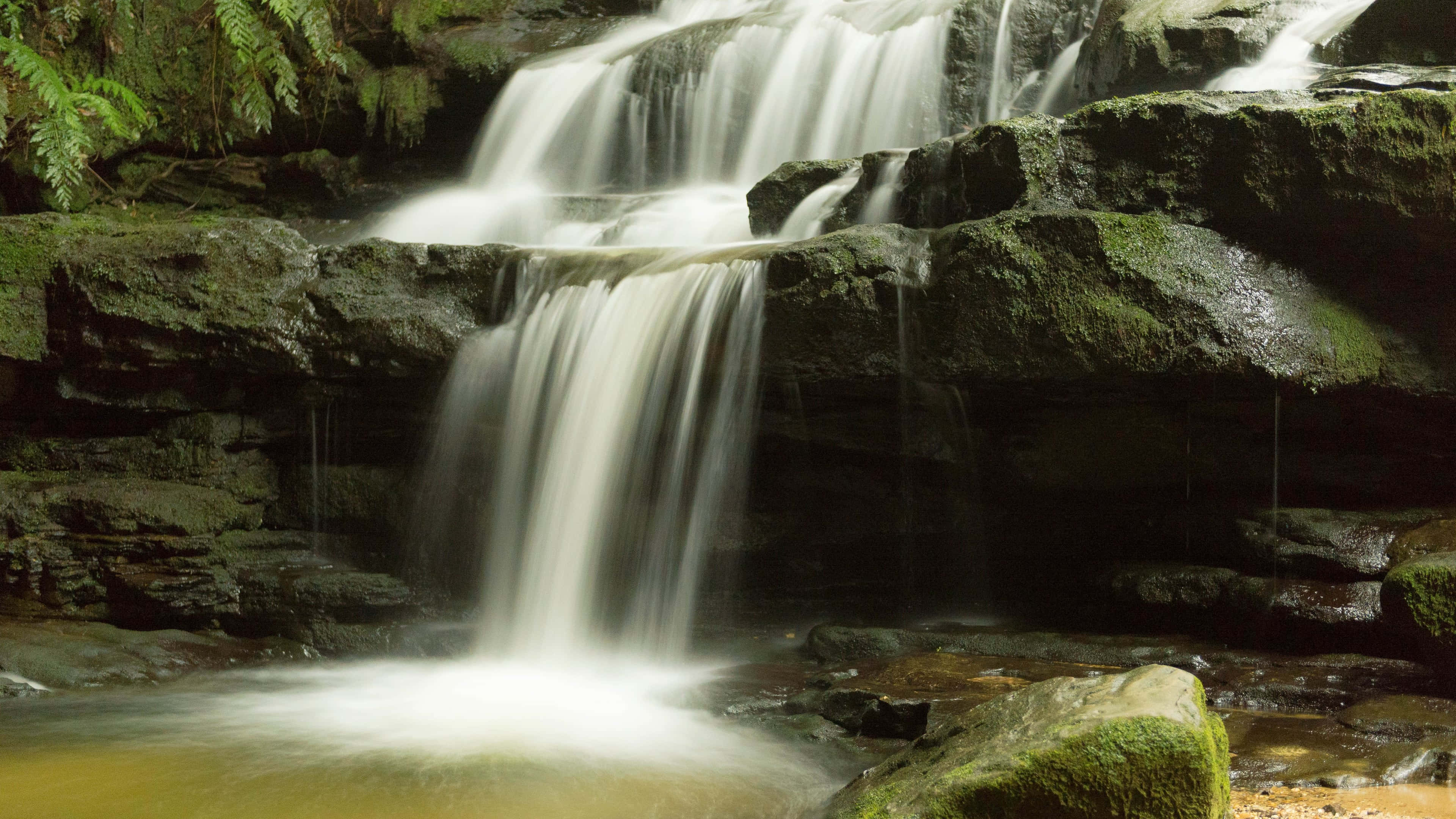 4K, waterfall, mossy rocks, 4K Desktop Wallpaper