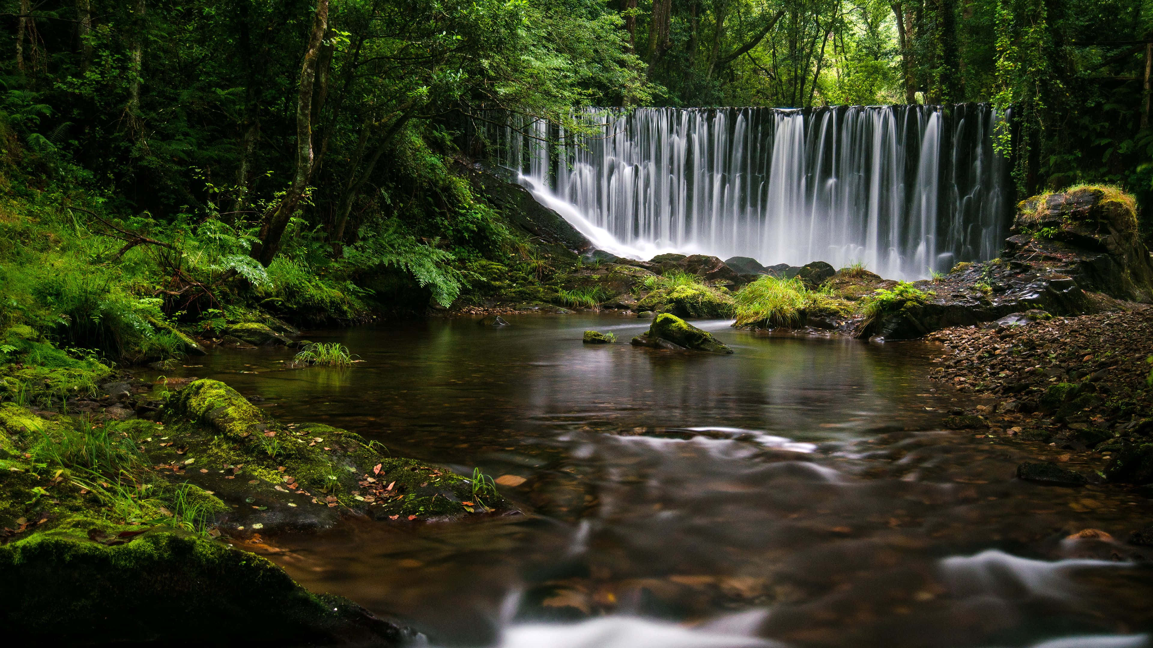 4K, waterfall, mossy rocks, 4K Desktop Wallpaper