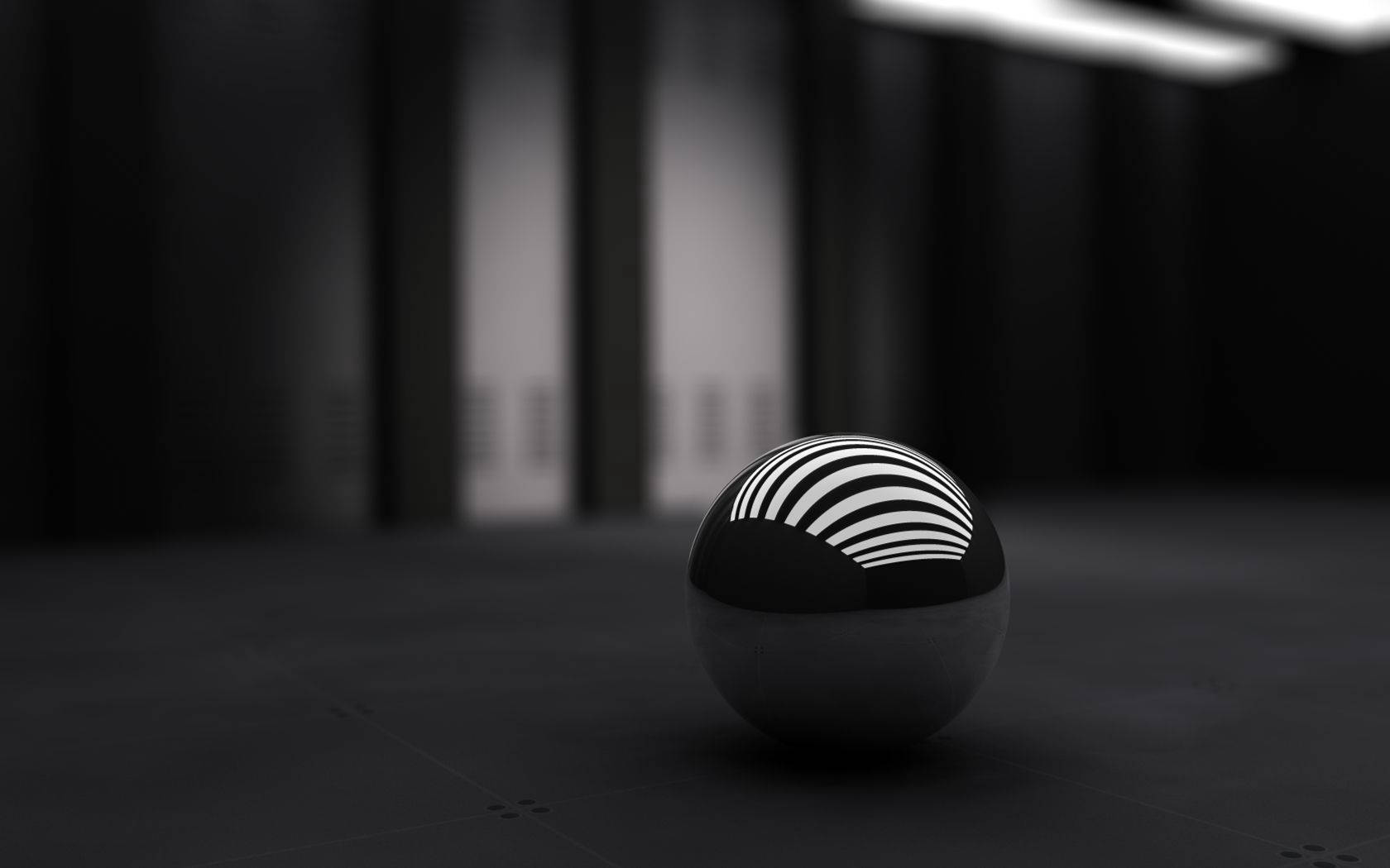 3D black and white sphere, glossy black sphere, white concentric stripes, HD Desktop Wallpaper