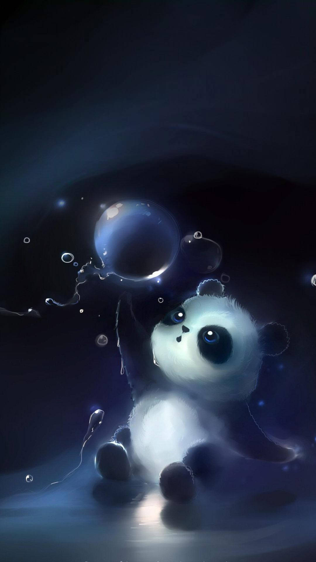 3D, panda cub, glowing bubble, Full HD Phone Wallpaper