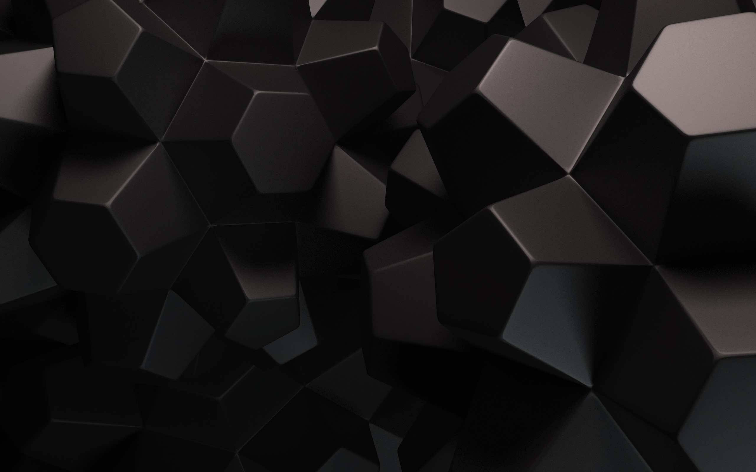3D, hexagons, black, 2K Desktop Wallpaper