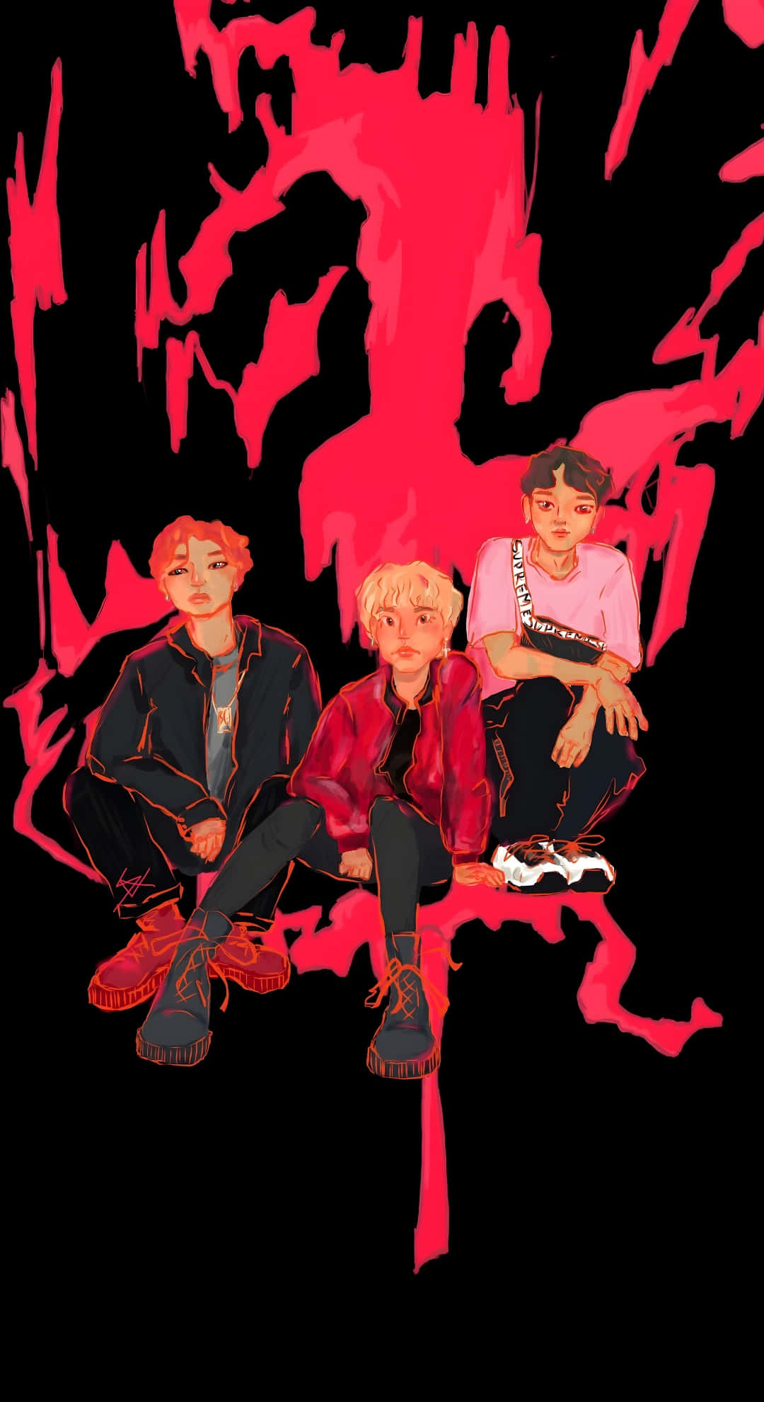 3racha, anime characters, black background, Full HD Phone Wallpaper