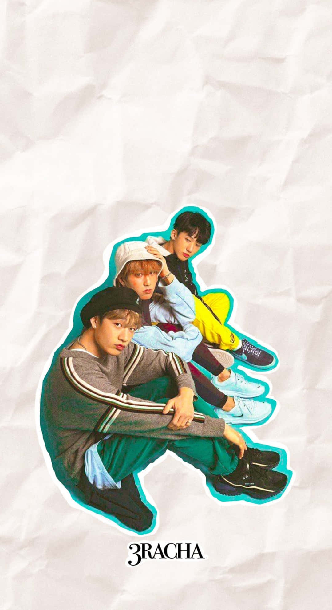 3racha, teal outline, crumpled white paper, Full HD Phone Wallpaper