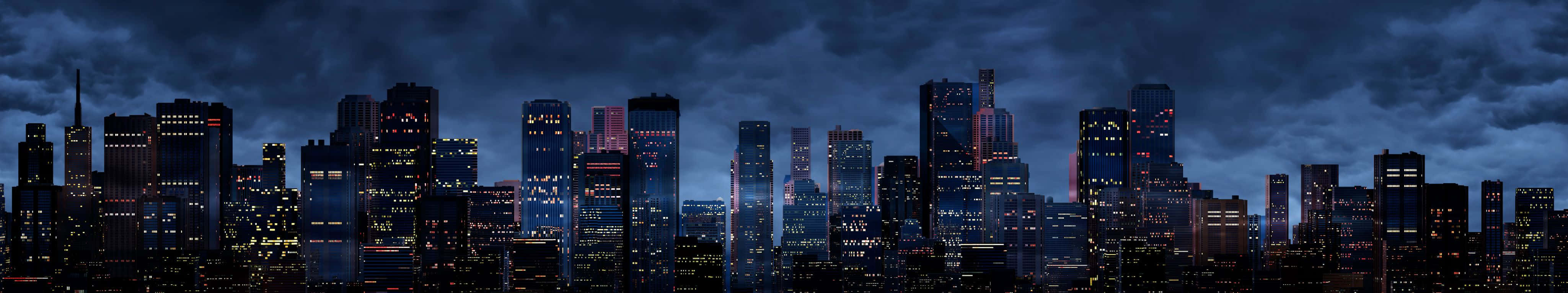 city skyline, night, towering skyscrapers, 4K Desktop Wallpaper