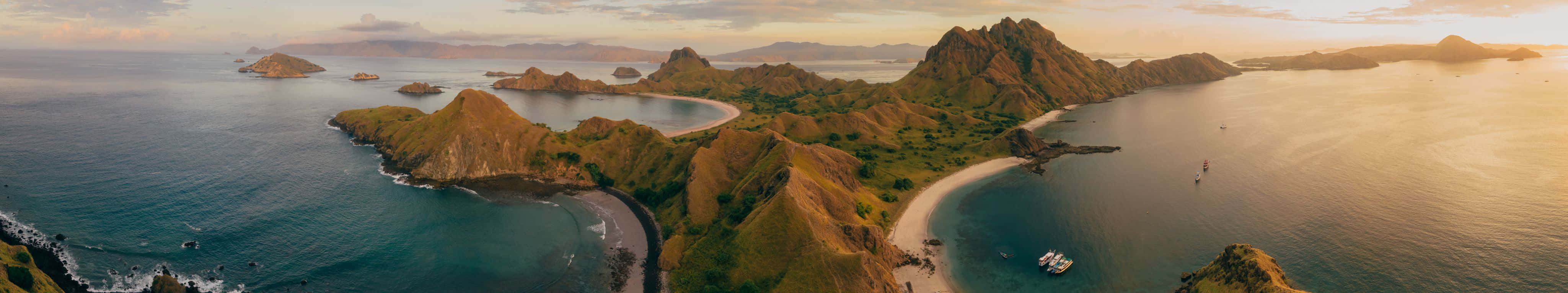 4098x768, aerial view, rugged volcanic islands, 4K Desktop Wallpaper