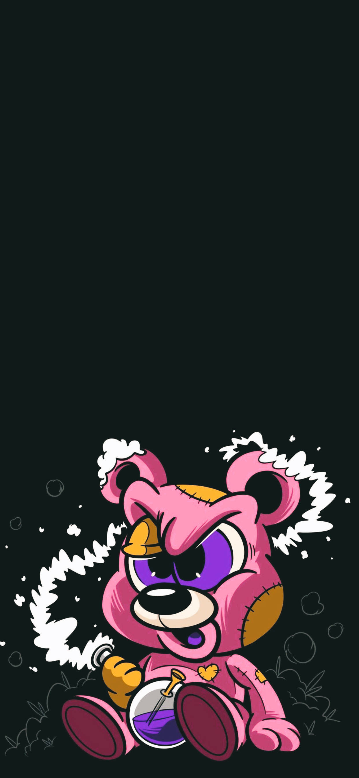 cartoon bear, bong, pink, 2K Phone Wallpaper