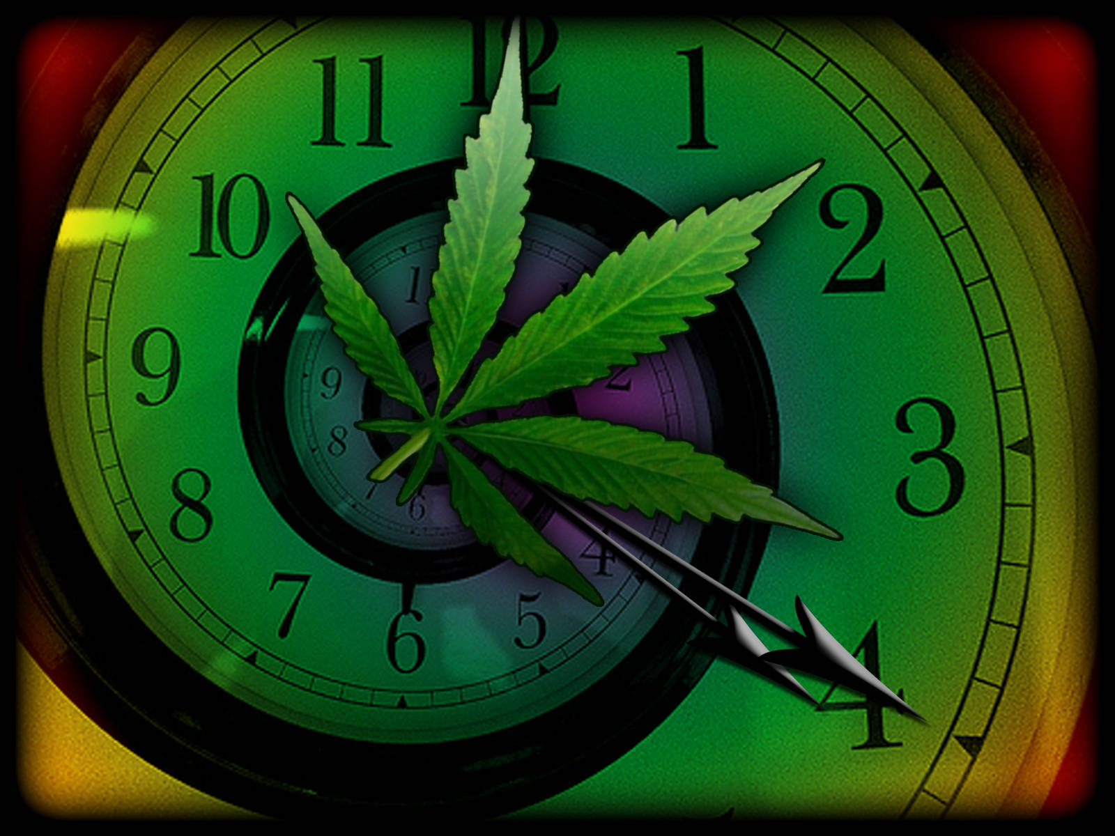 420 spiral clock, cannabis leaf, glowing clock face, HD Desktop Wallpaper