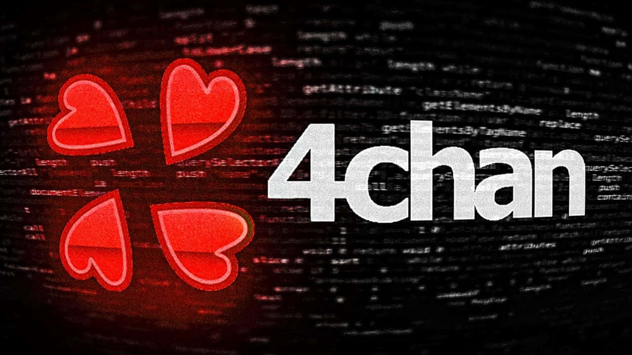 4chan logo, white text, glowing red hearts, HD Desktop Wallpaper