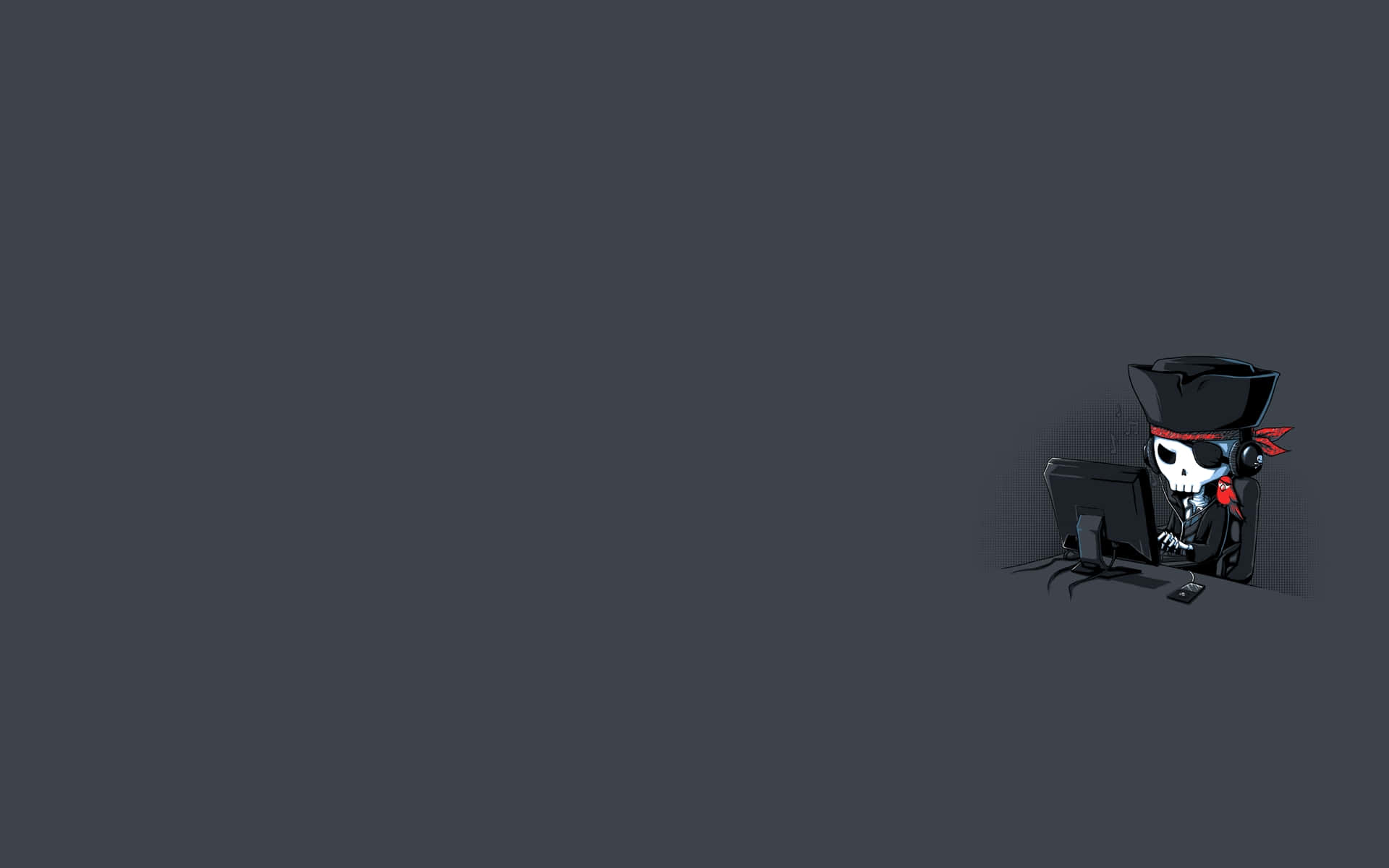 skeleton pirate, red bandana, black hat, Full HD Desktop Wallpaper