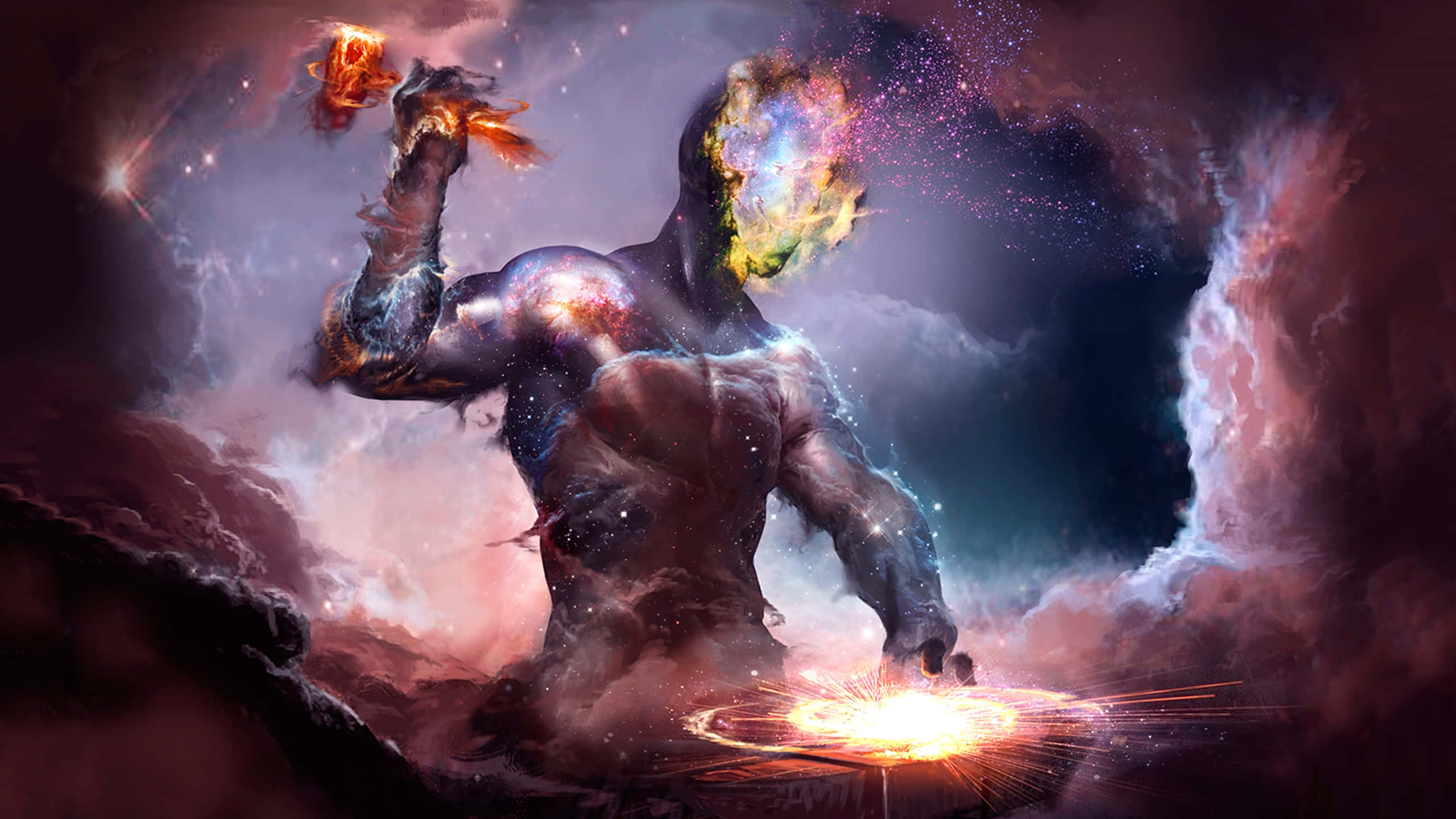 cosmic forge giant, nebula head, starry skin, 2K Desktop Wallpaper