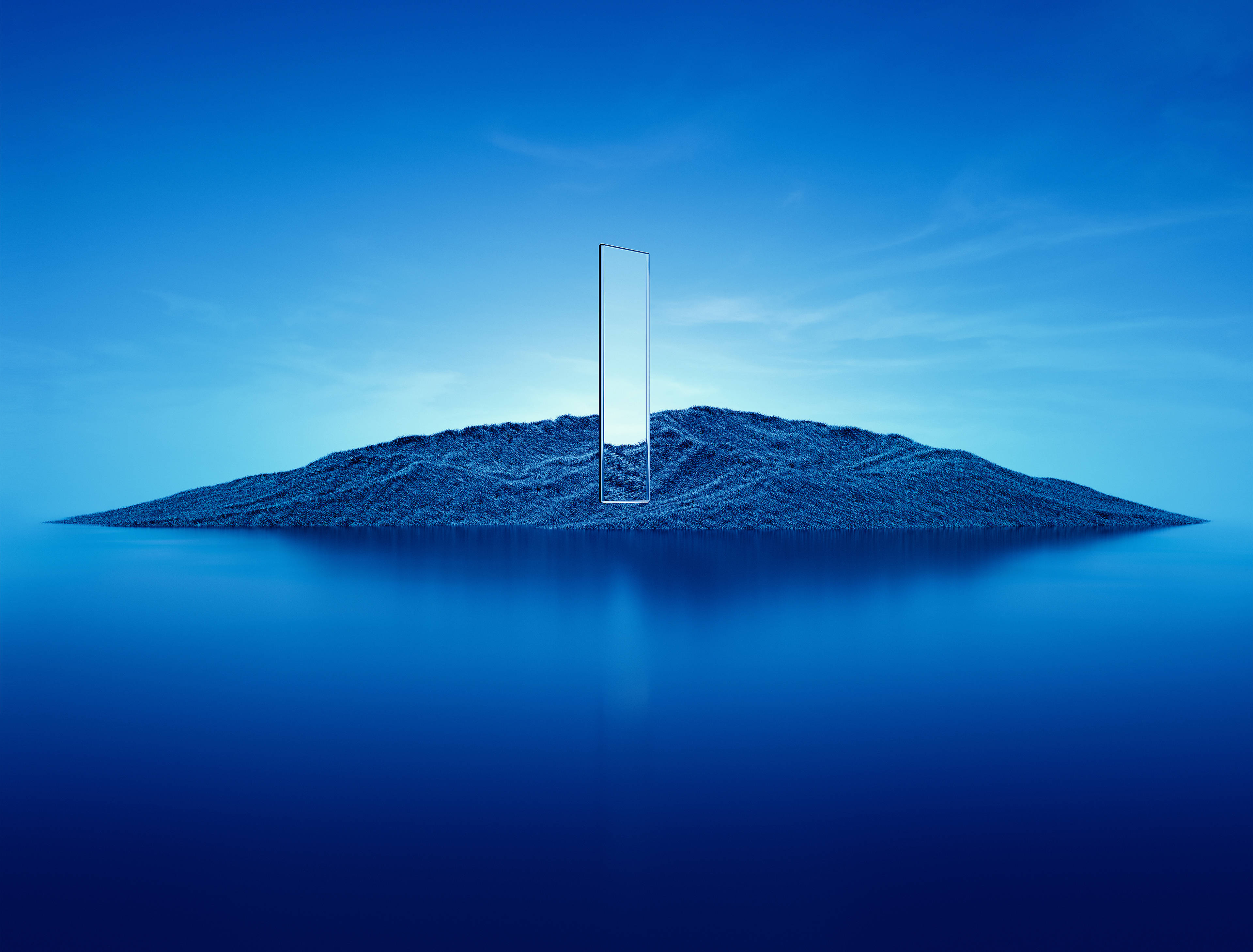 4d ultra hd floating mirror, glass monolith, blue island, 4K Desktop Wallpaper