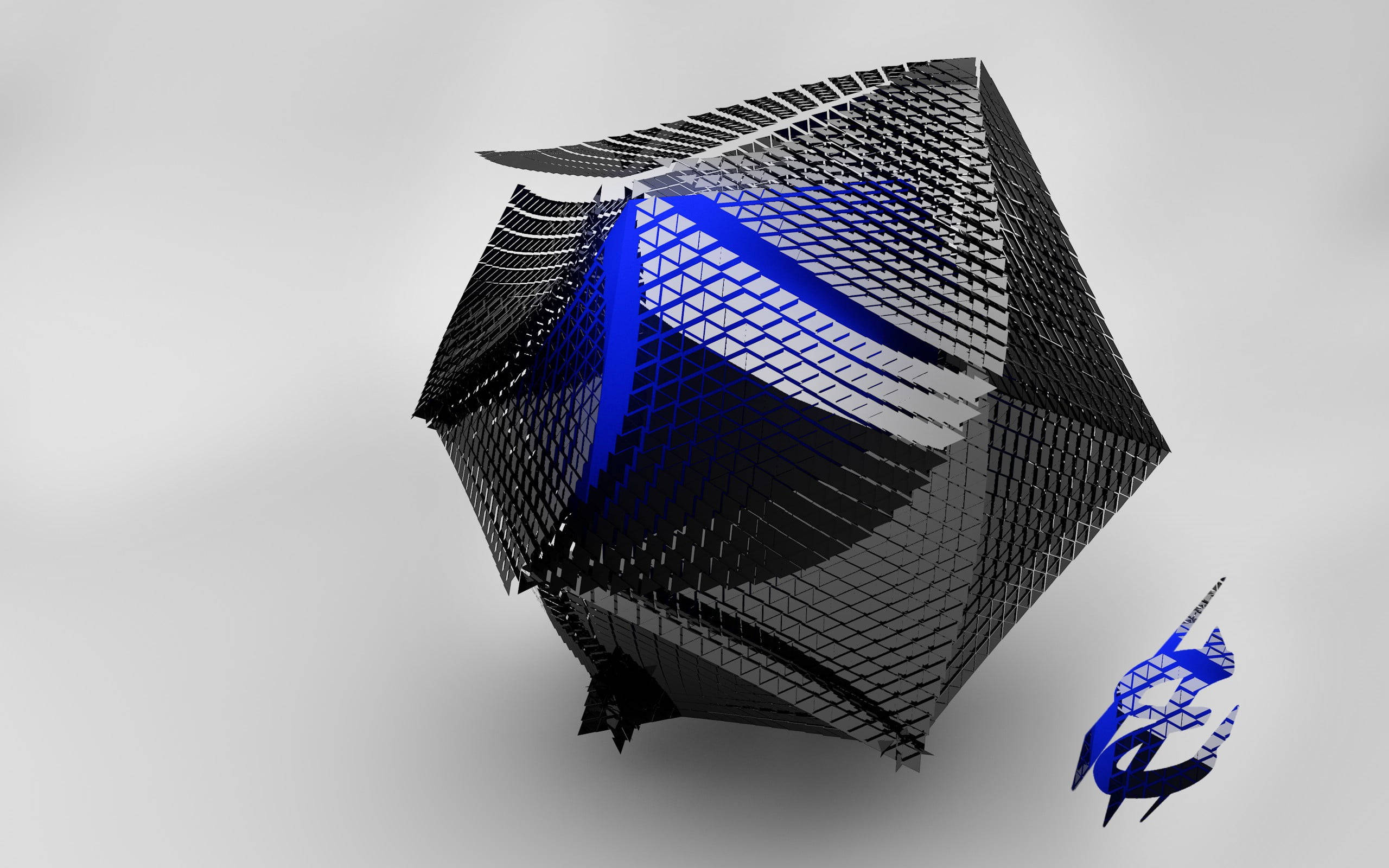 4D Ultra HD, metallic blue, geometric sphere, 2K Desktop Wallpaper