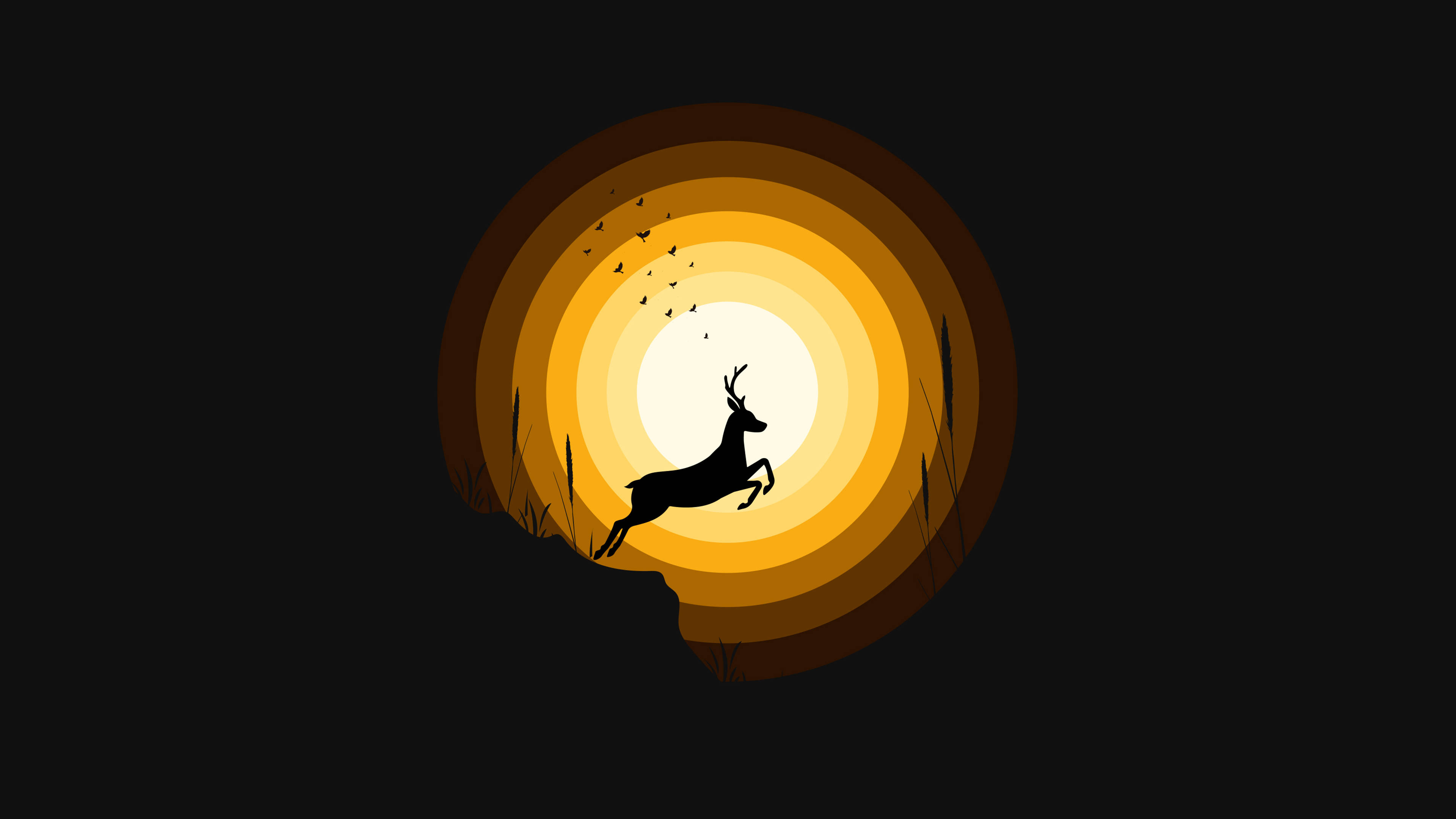 jumping deer, 4d ultra hd, golden sunburst, 4K Desktop Wallpaper