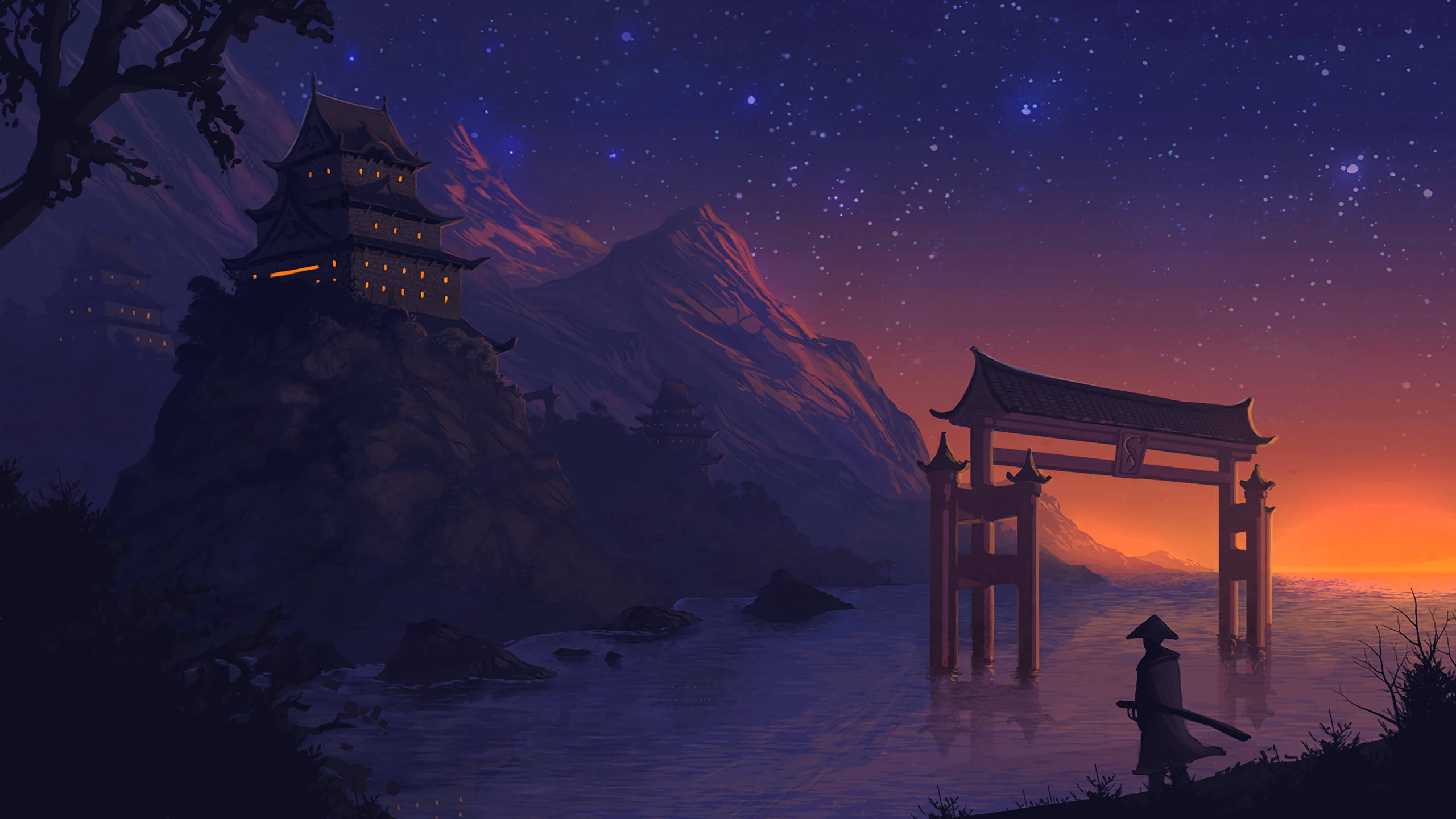 4d ultra hd, samurai guard, torii gate, 2K Desktop Wallpaper