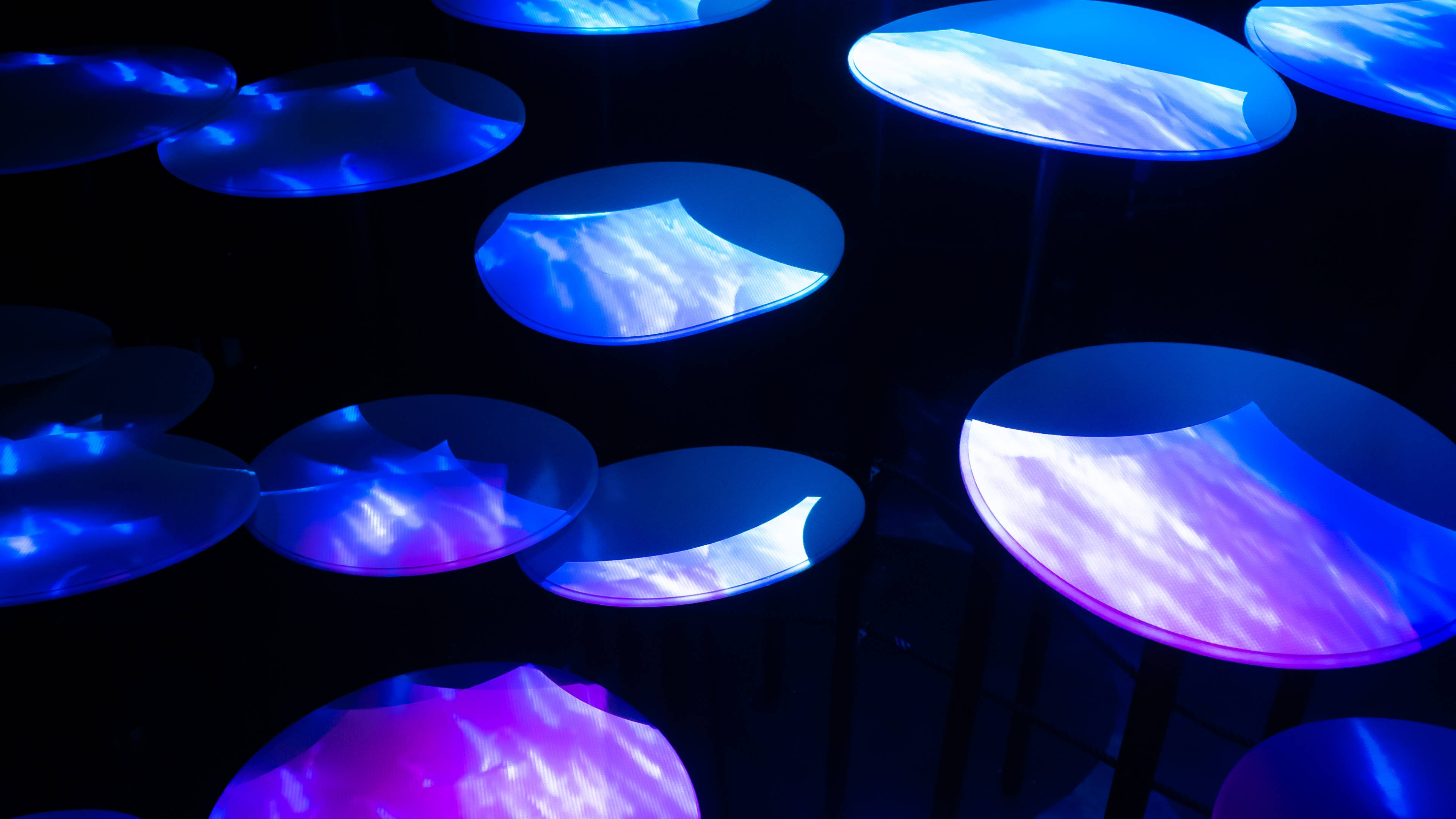 circular plates, 4d ultra hd, glowing blue, 4K Desktop Wallpaper