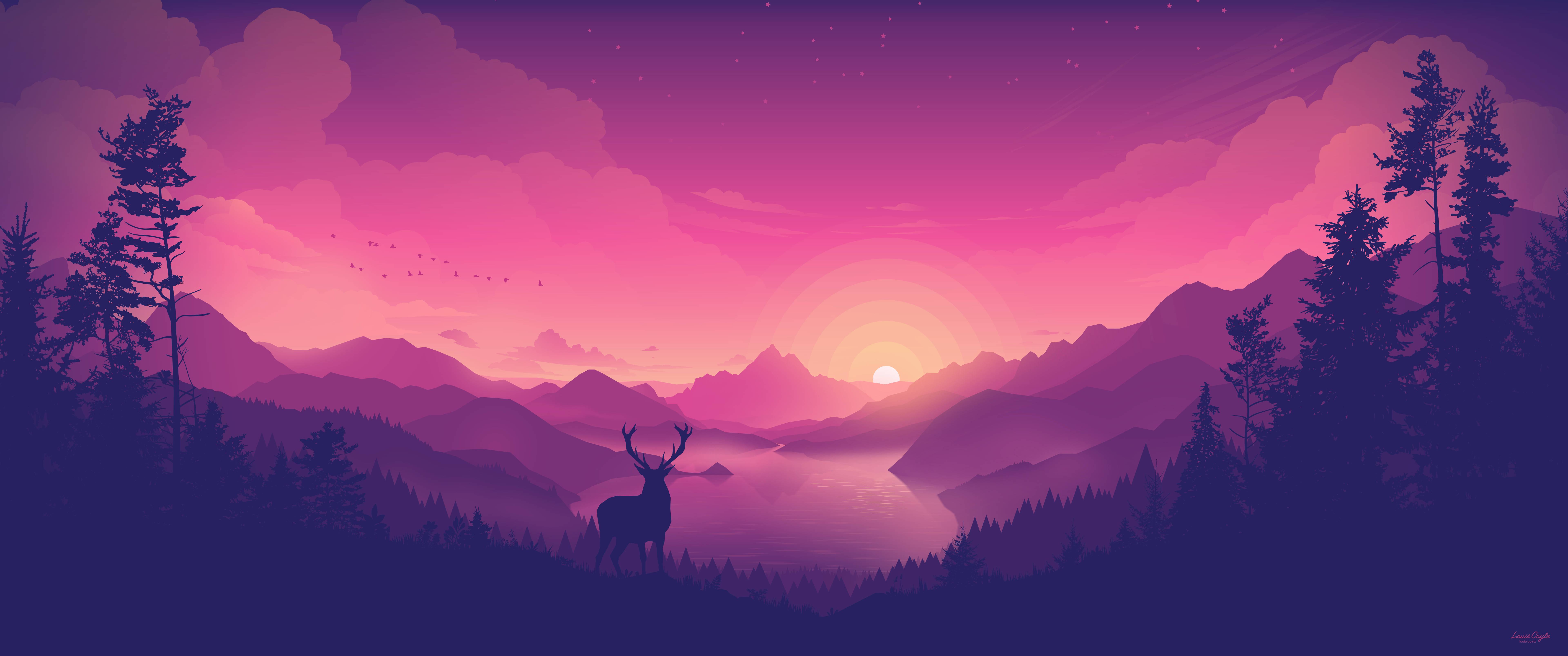 4d ultra hd, pink deer, sunset, 8K Desktop Wallpaper